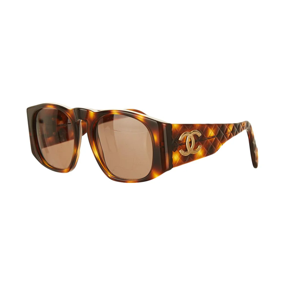 Chanel Brown Quilted Logo Round Sunglasses