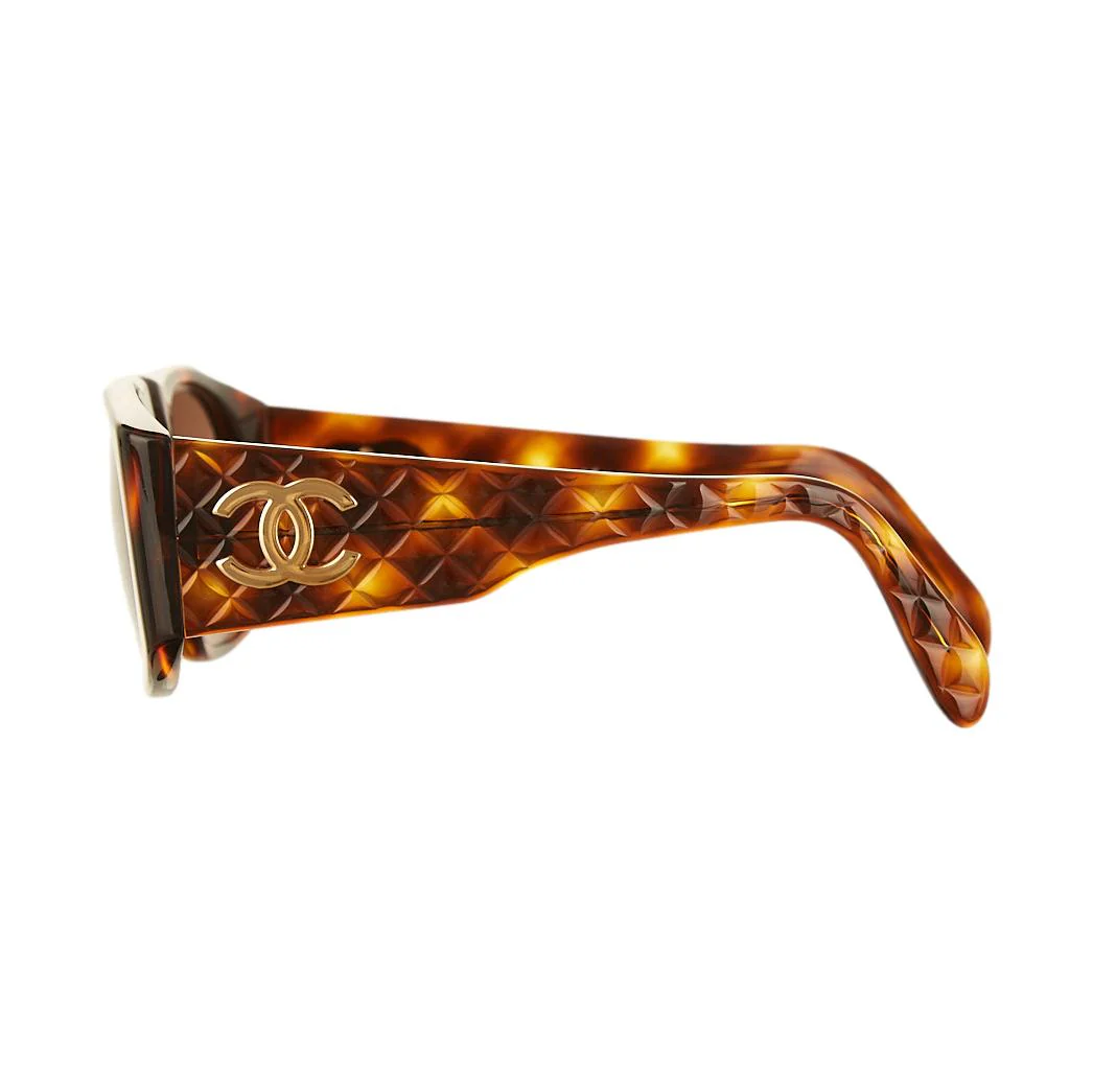 Chanel Brown Quilted Logo Round Sunglasses - Image 3
