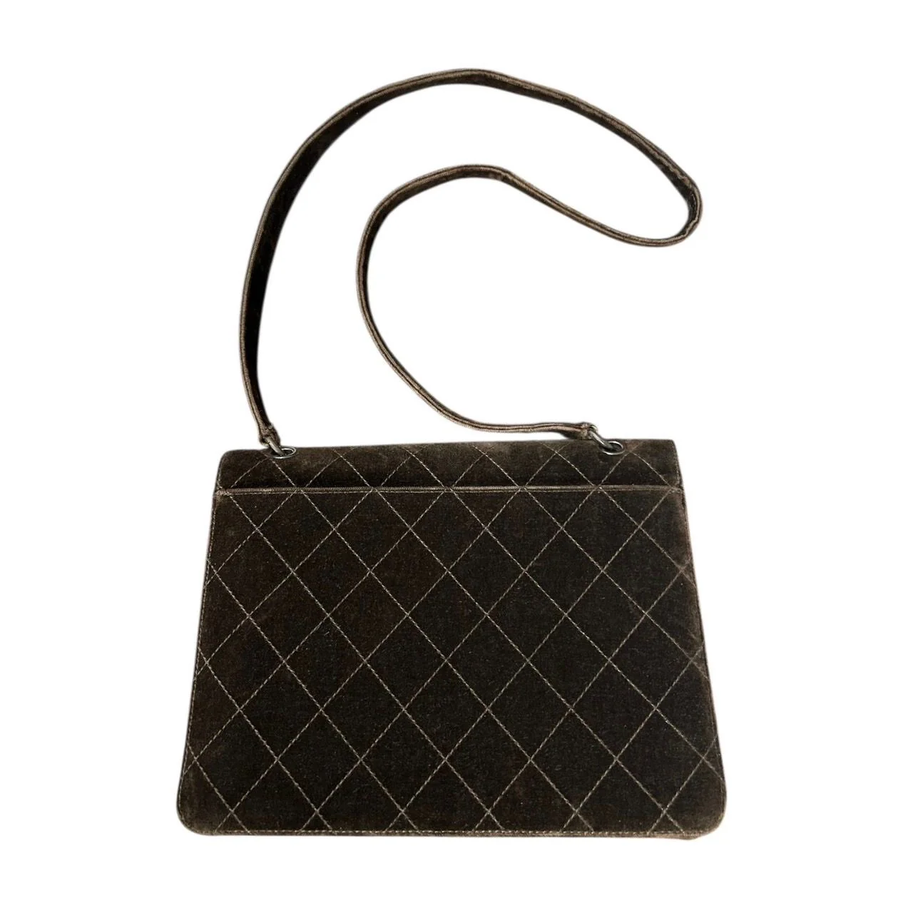 Chanel Brown Velvet Quilted Shoulder Bag - Image 2