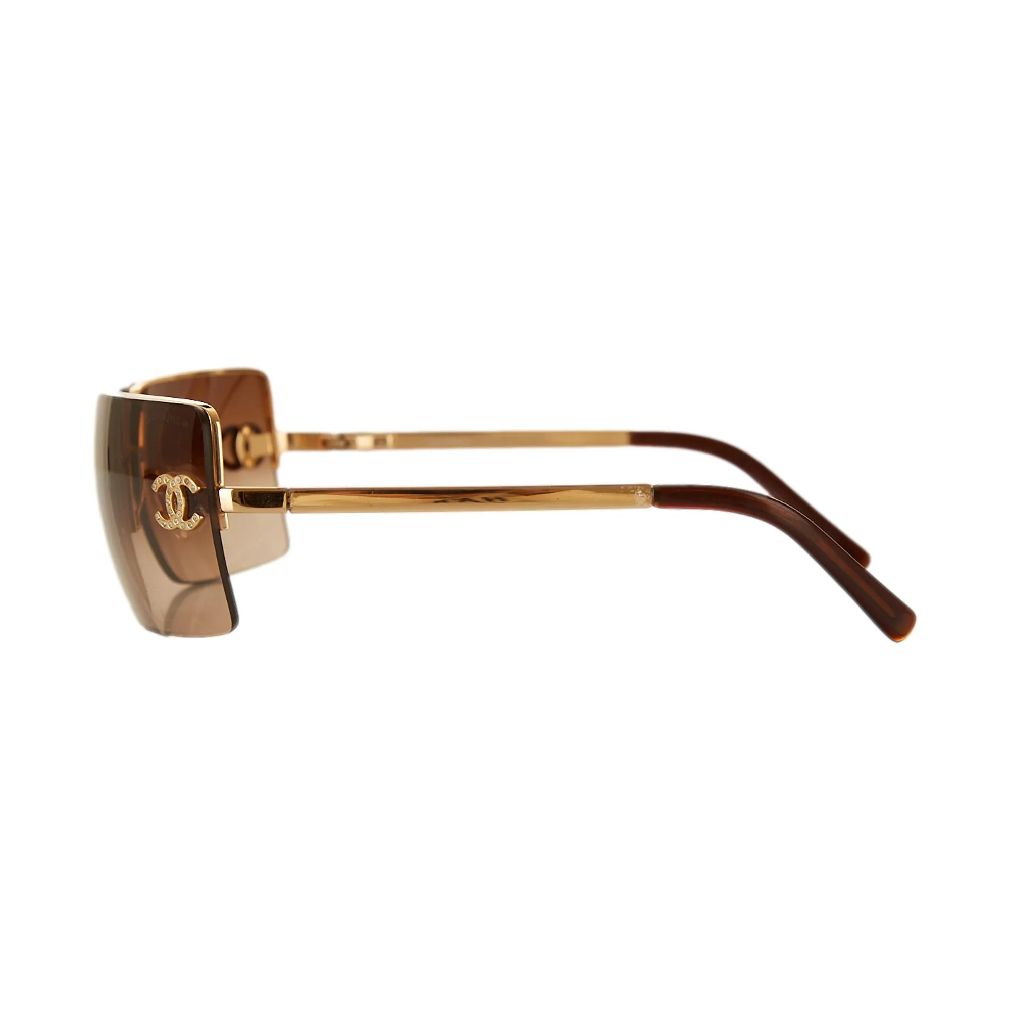 Chanel Brown Rhinestone Logo Rectangle Sunglasses - Image 3