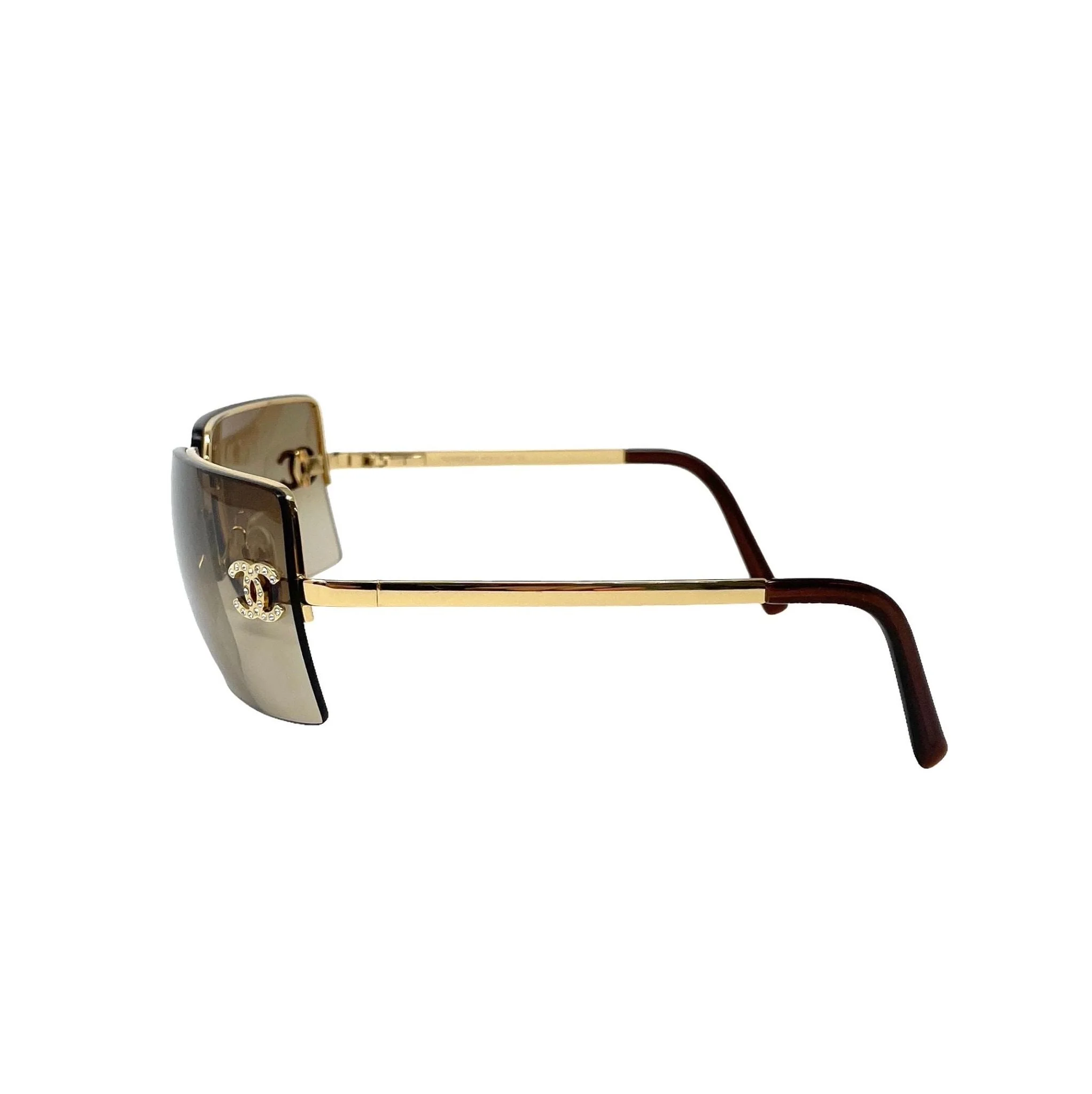 Chanel Brown Rhinestone Logo Rimless Sunglasses - Image 2