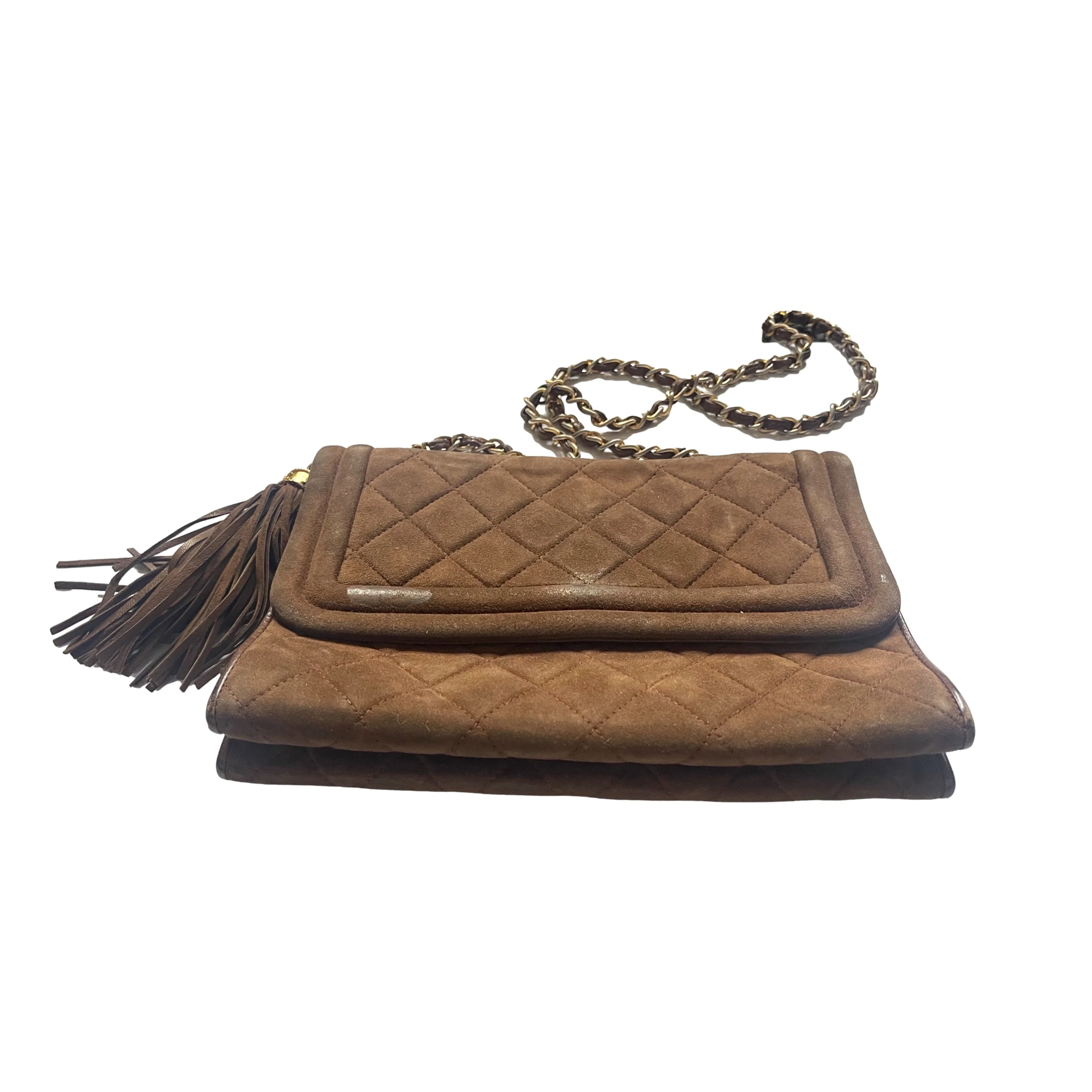 Chanel Brown Suede Chain Flap Bag - Image 3