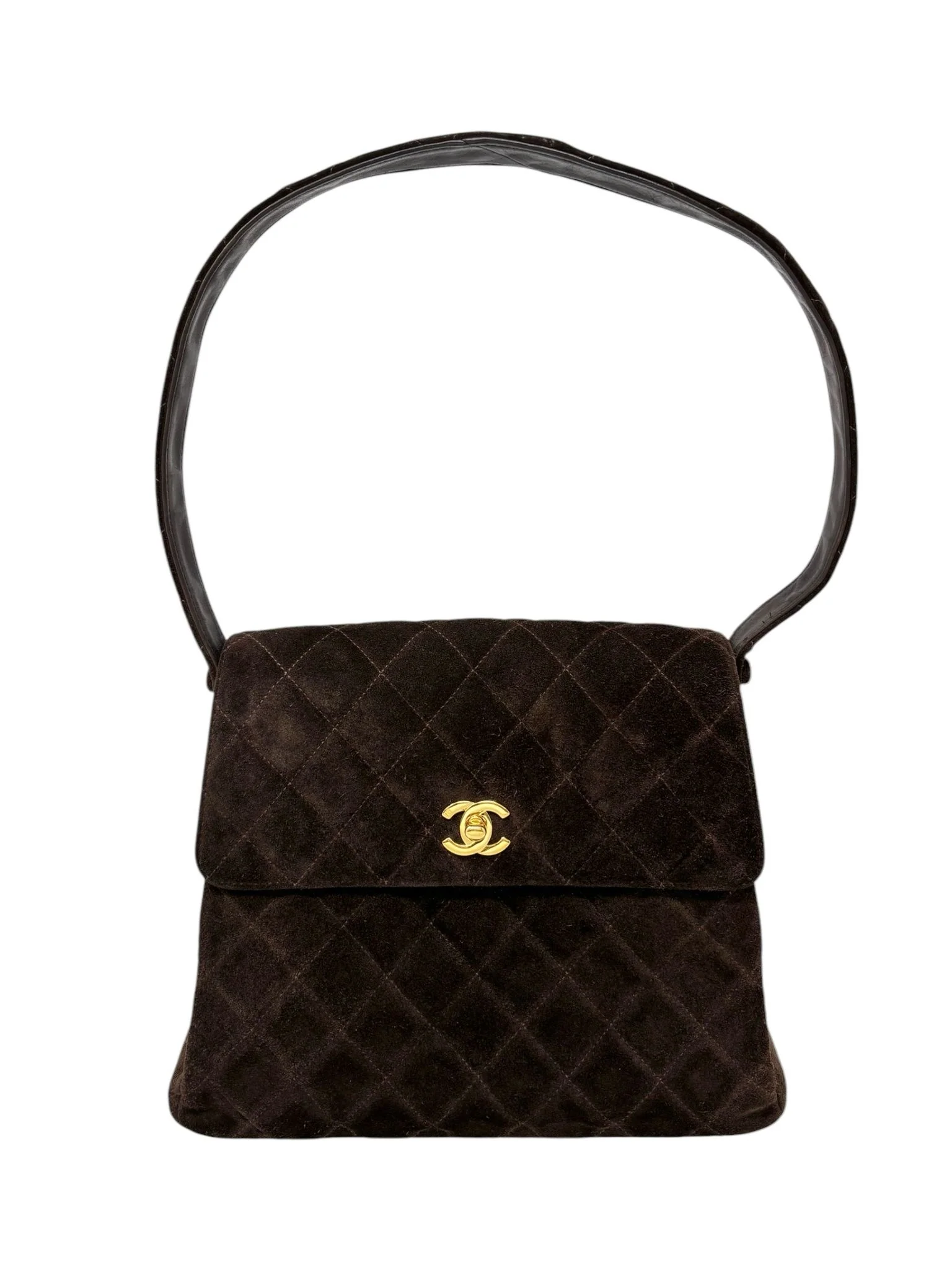 Chanel Brown Suede Flap Top Handle