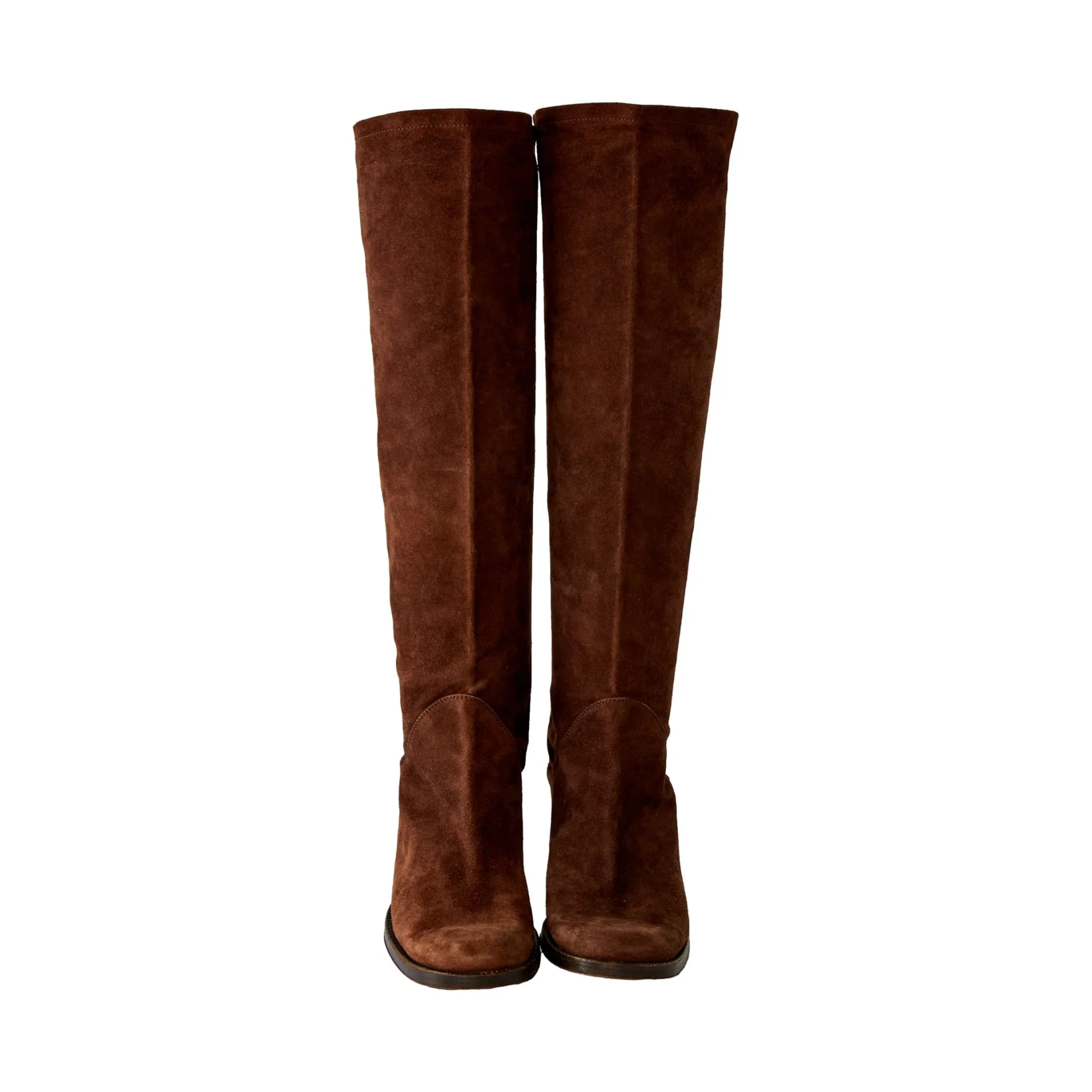 Chanel Brown Suede Knee High Logo Boots - Image 2