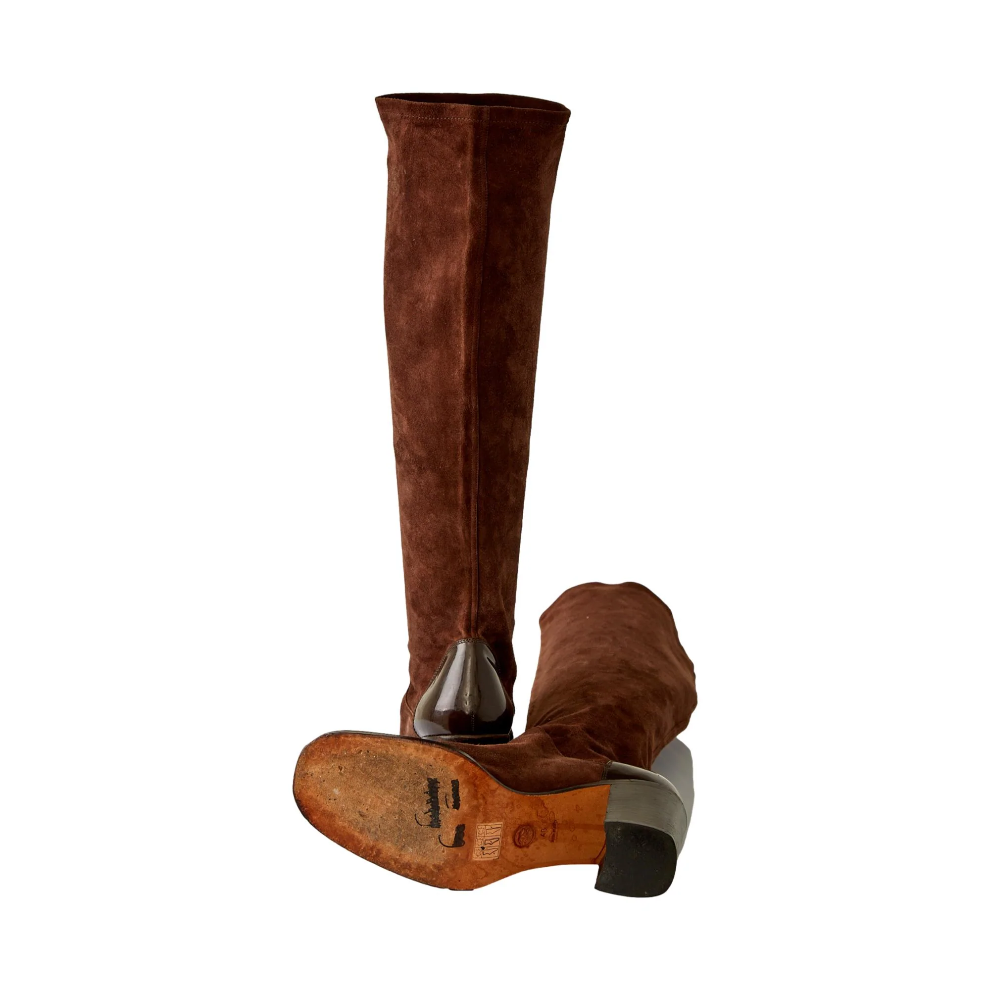 Chanel Brown Suede Knee High Logo Boots - Image 4