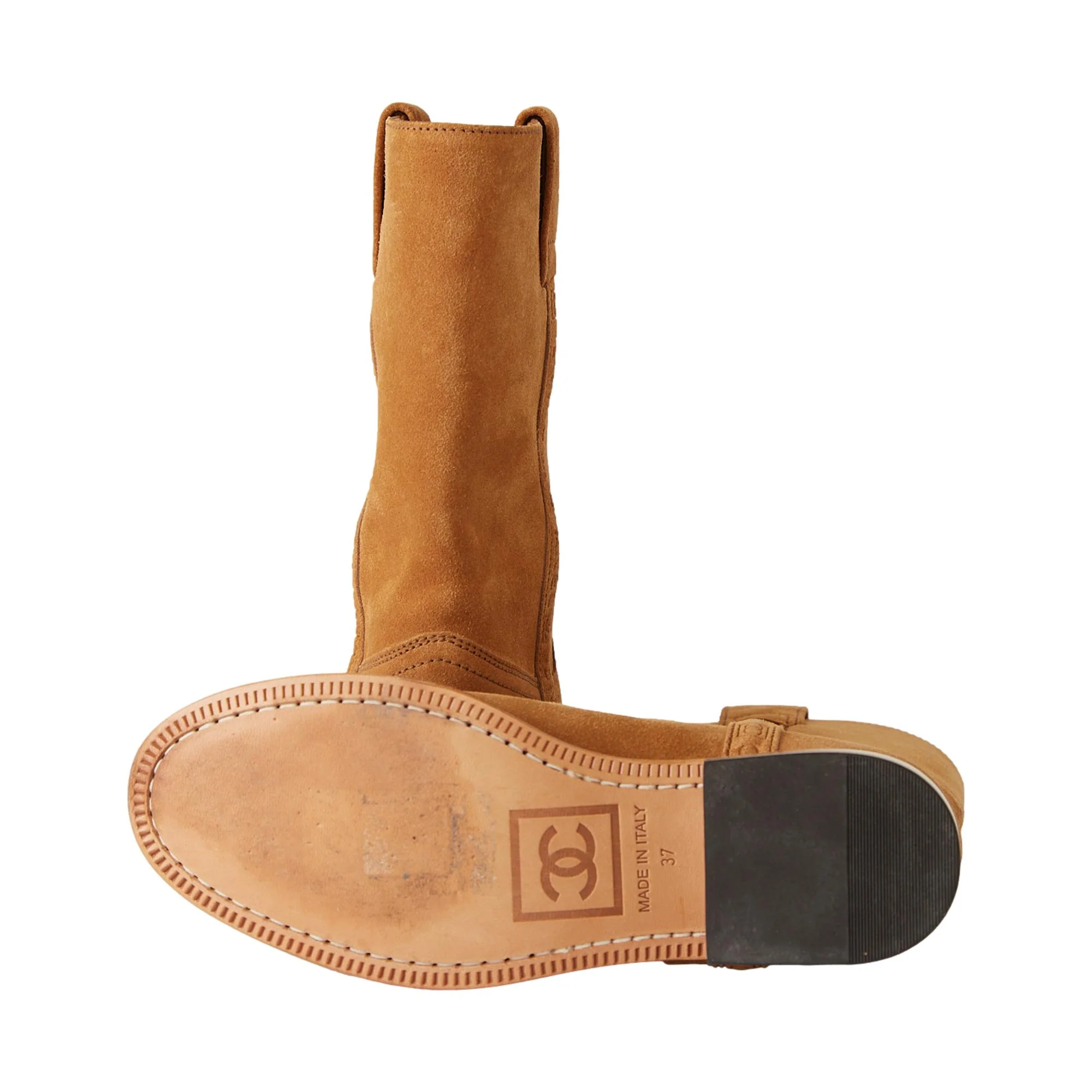 Chanel Brown Suede Logo Boots - Image 4