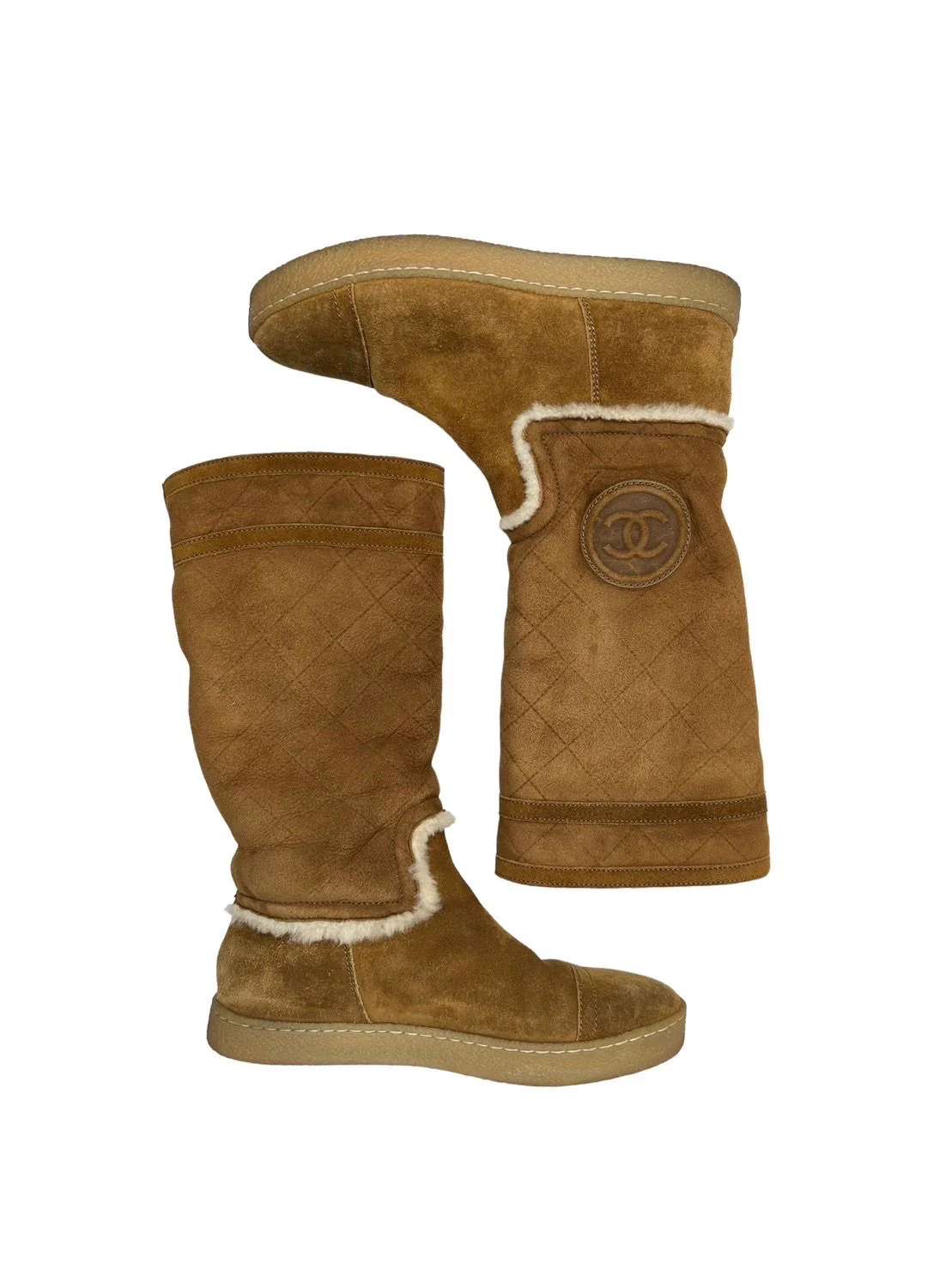 Chanel Brown Suede Logo Boots - Image 2