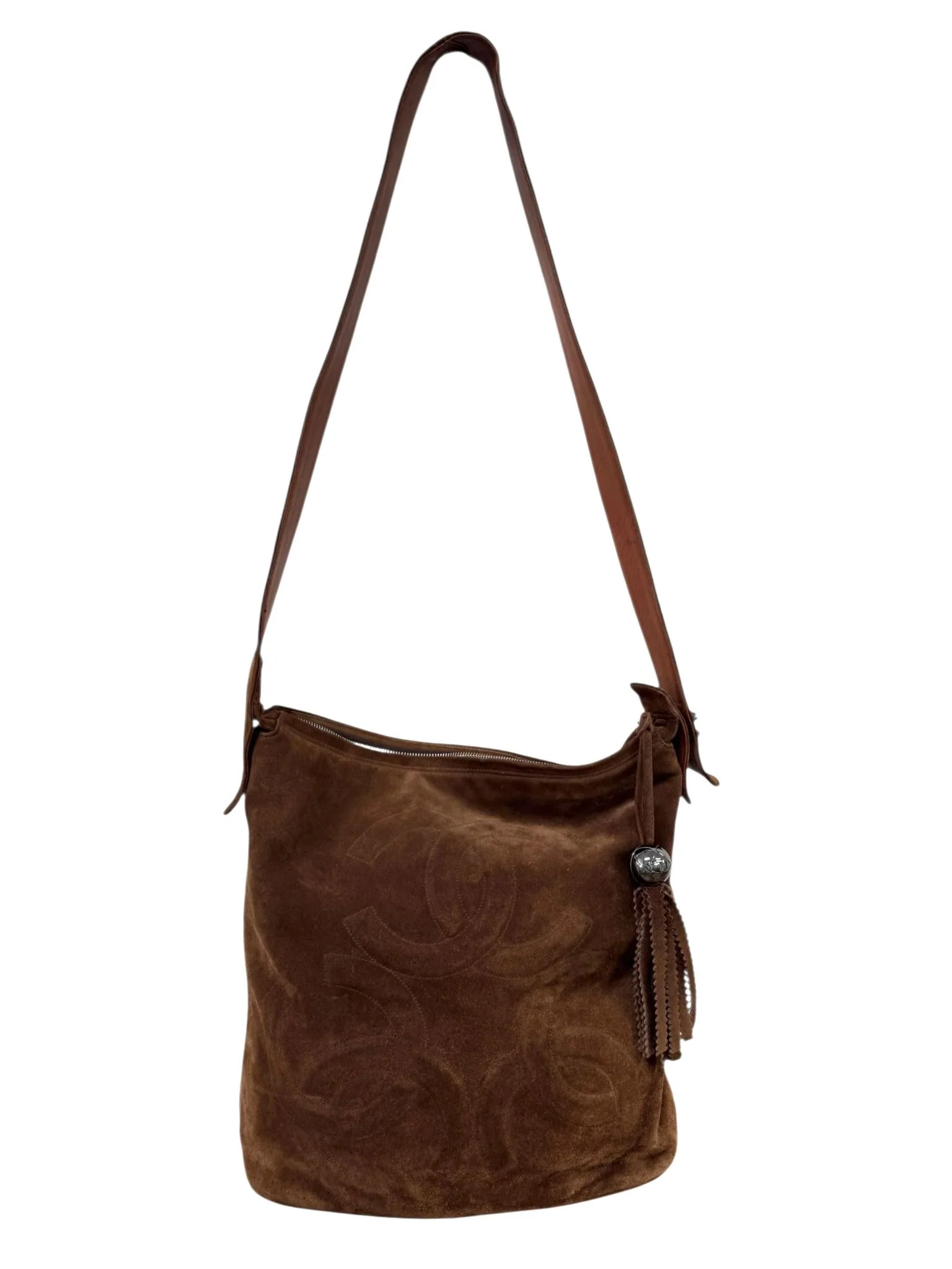 Chanel Brown Suede Logo Shoulder Bag - Image 3