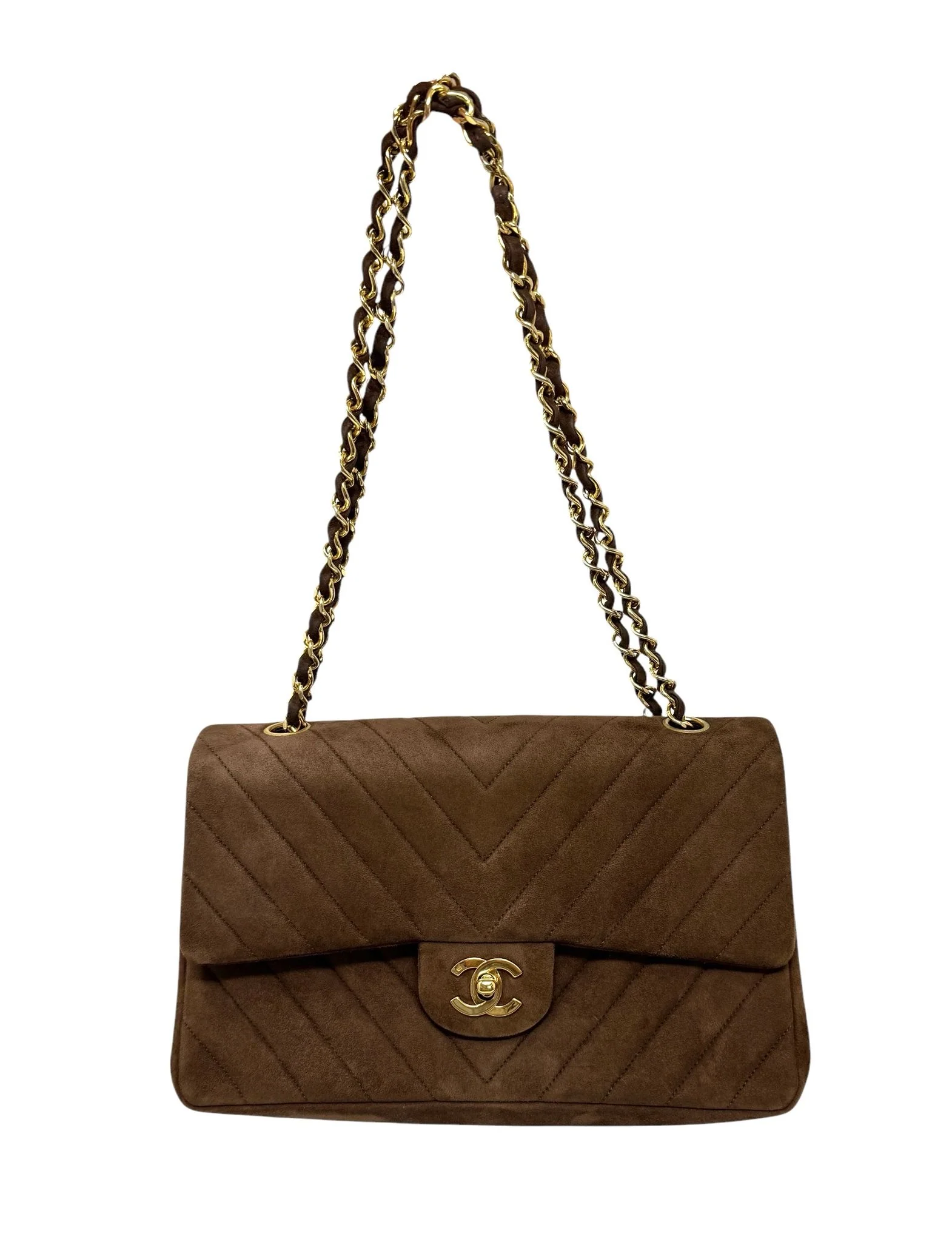 Chanel Brown Suede Medium Flap Bag