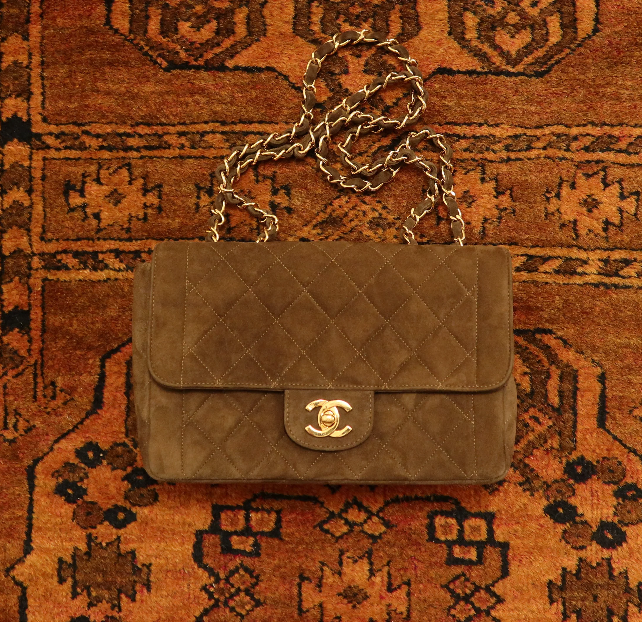 Chanel Brown Suede Quilted Flap Bag