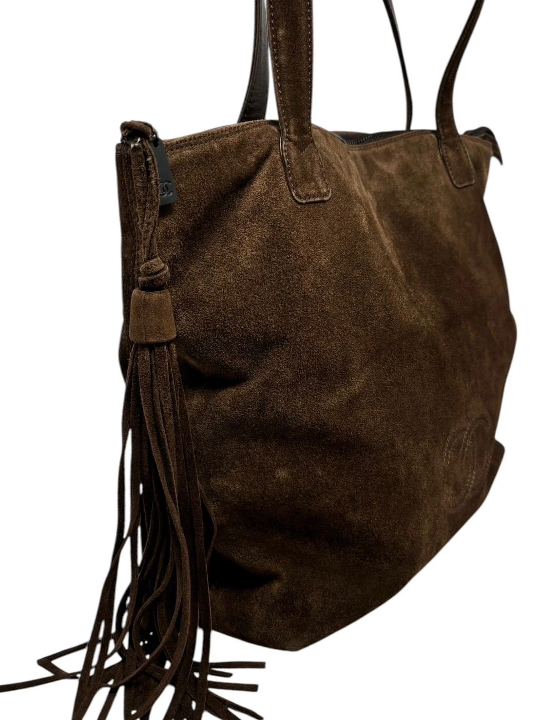 Chanel Brown Suede Logo Shoulder Bag - Image 3