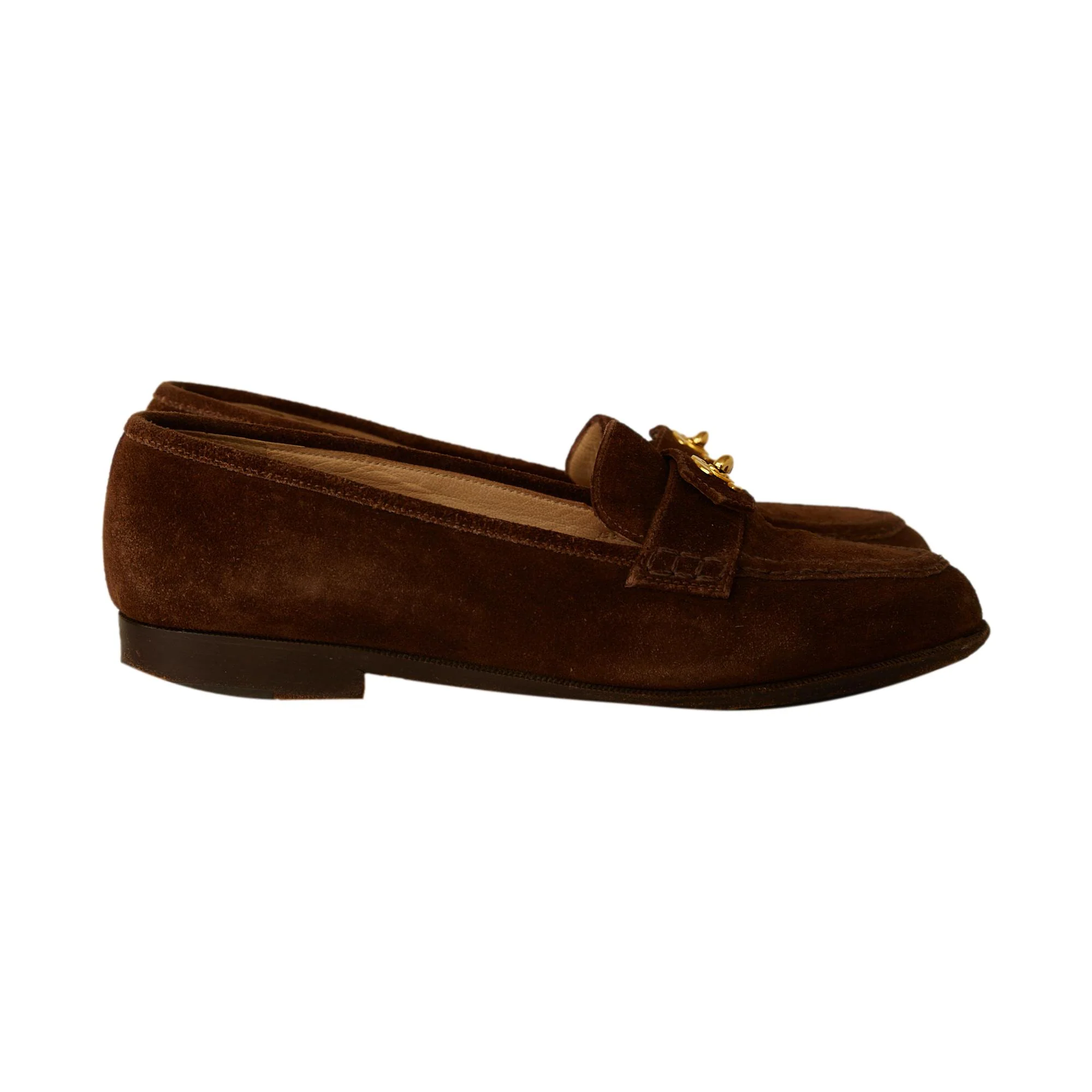 Chanel Brown Suede Turnlock Loafers - Image 2