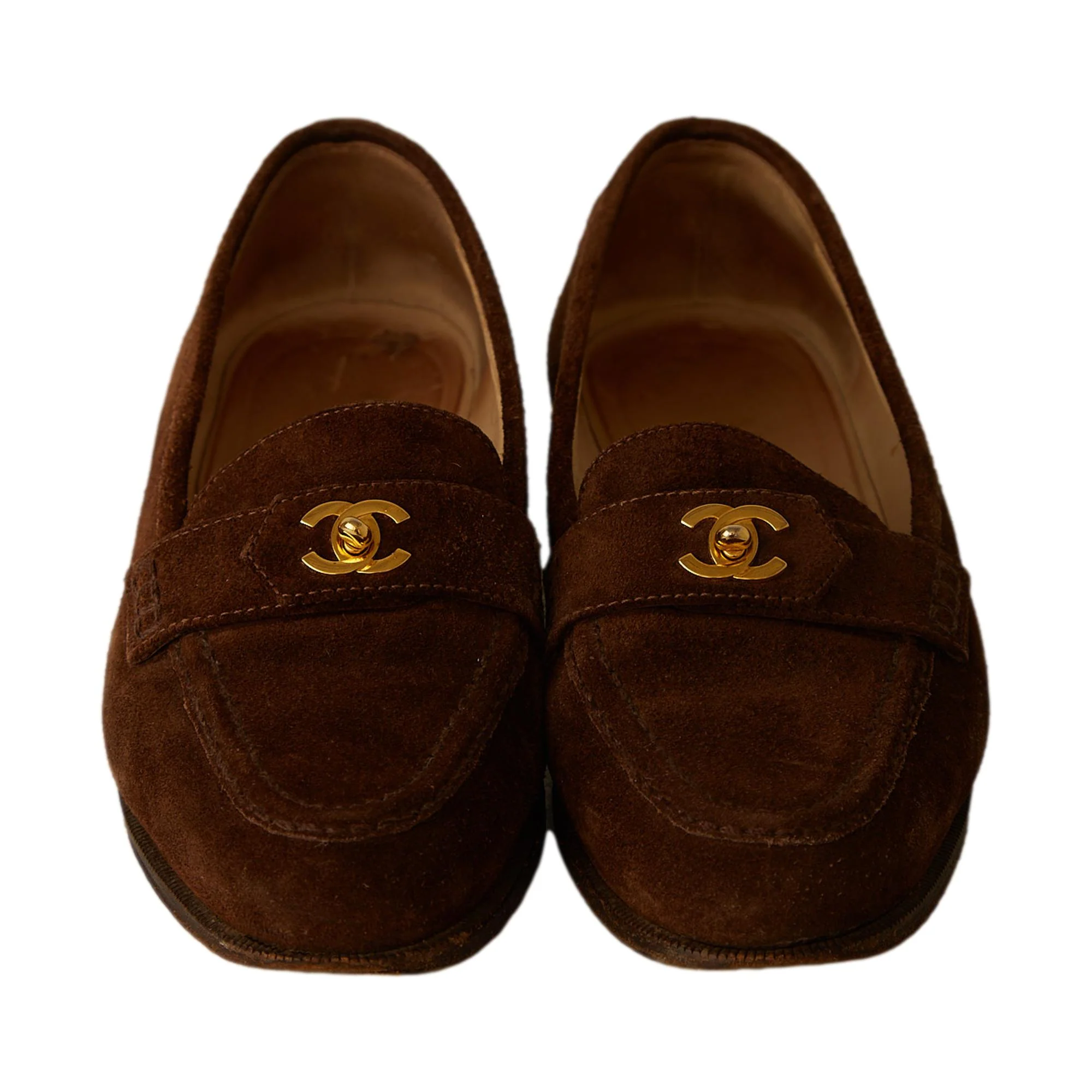 Chanel Brown Suede Turnlock Loafers - Image 3