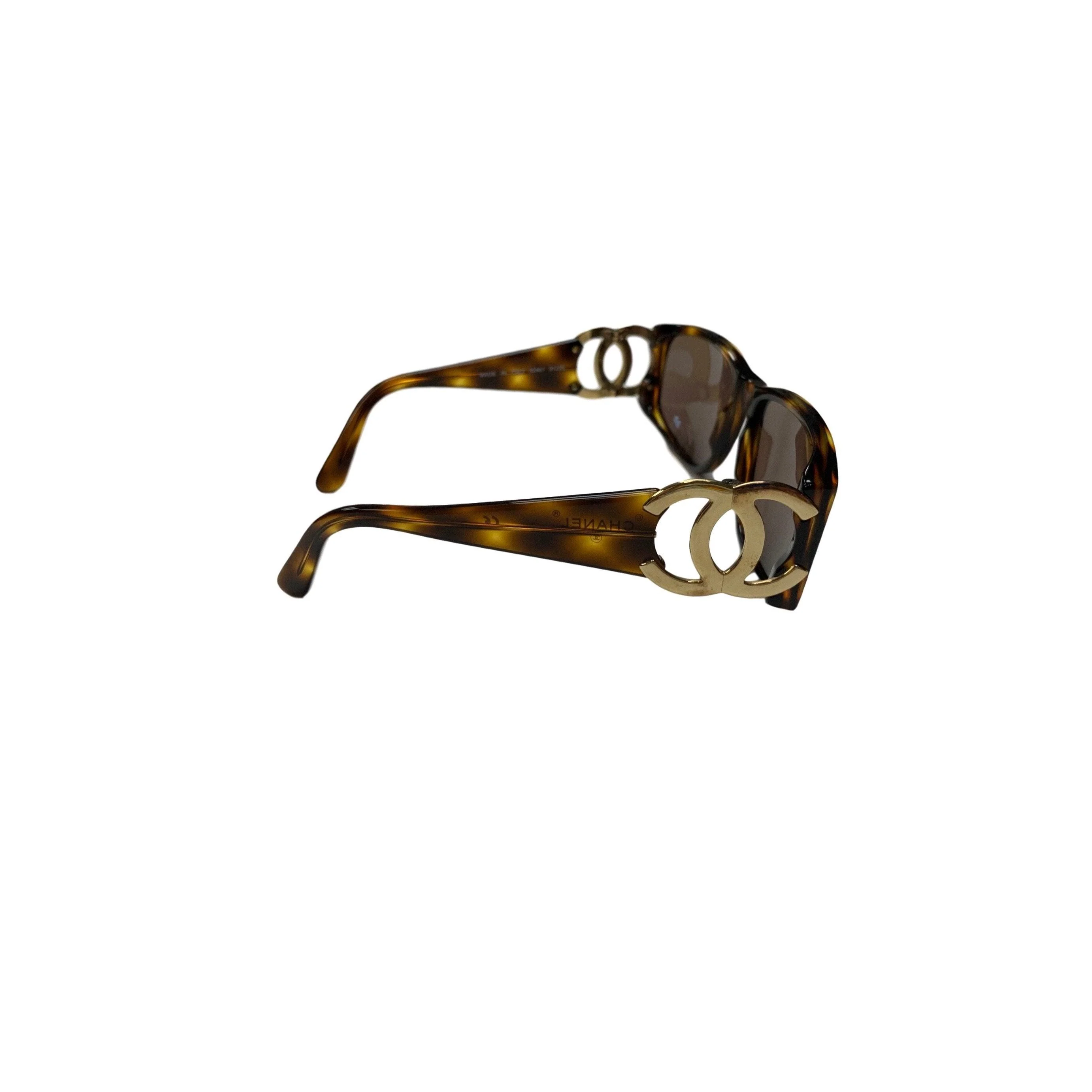 Chanel Brown Tortoise Jumbo Logo Sunglasses