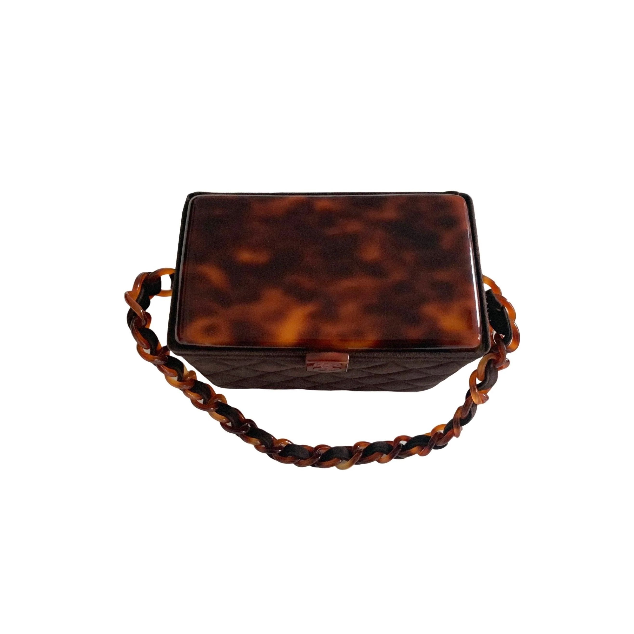 Chanel Brown Tortoise Suede Box Bag - Image 2