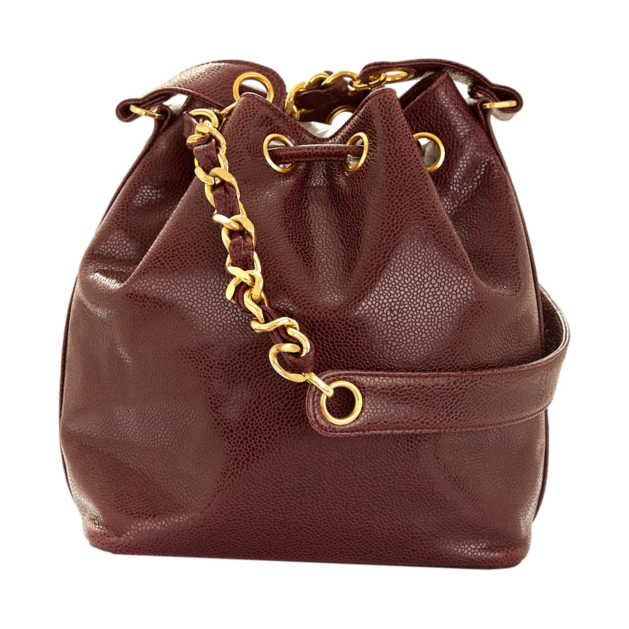 Chanel Burgundy Caviar Logo Bucket Bag - Image 2