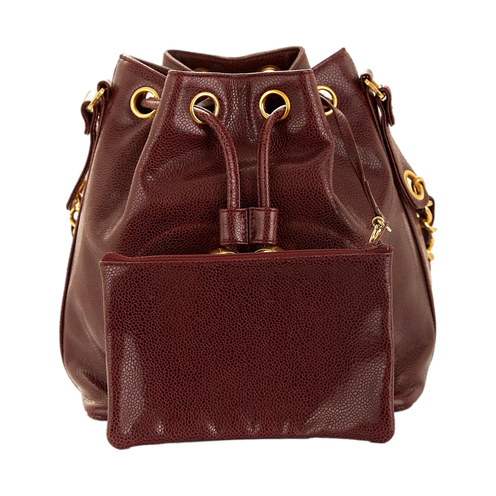 Chanel Burgundy Caviar Logo Bucket Bag - Image 4