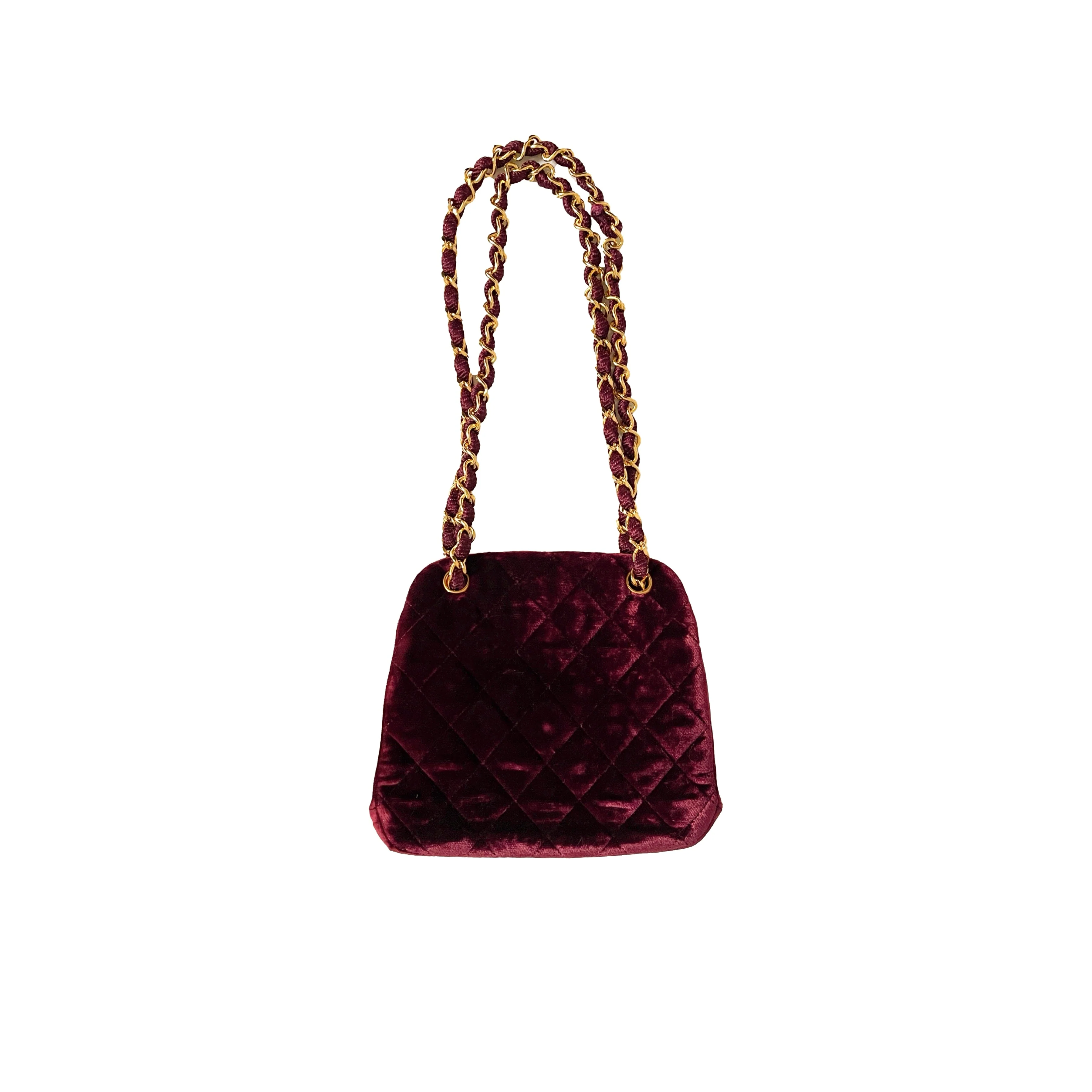 Chanel Burgundy Velvet Chain Bag - Image 2