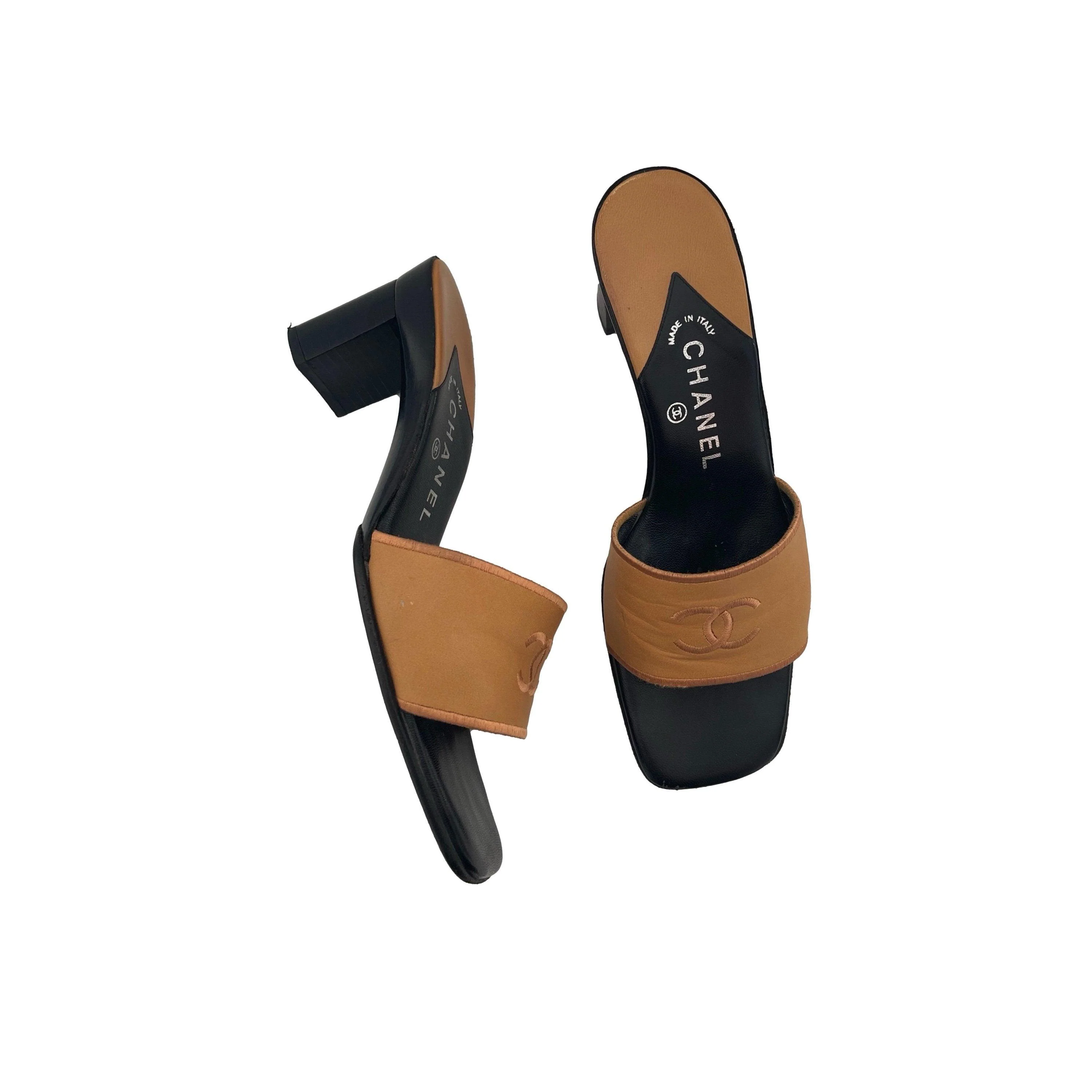Chanel Camel Logo Chunky Heels - Image 2