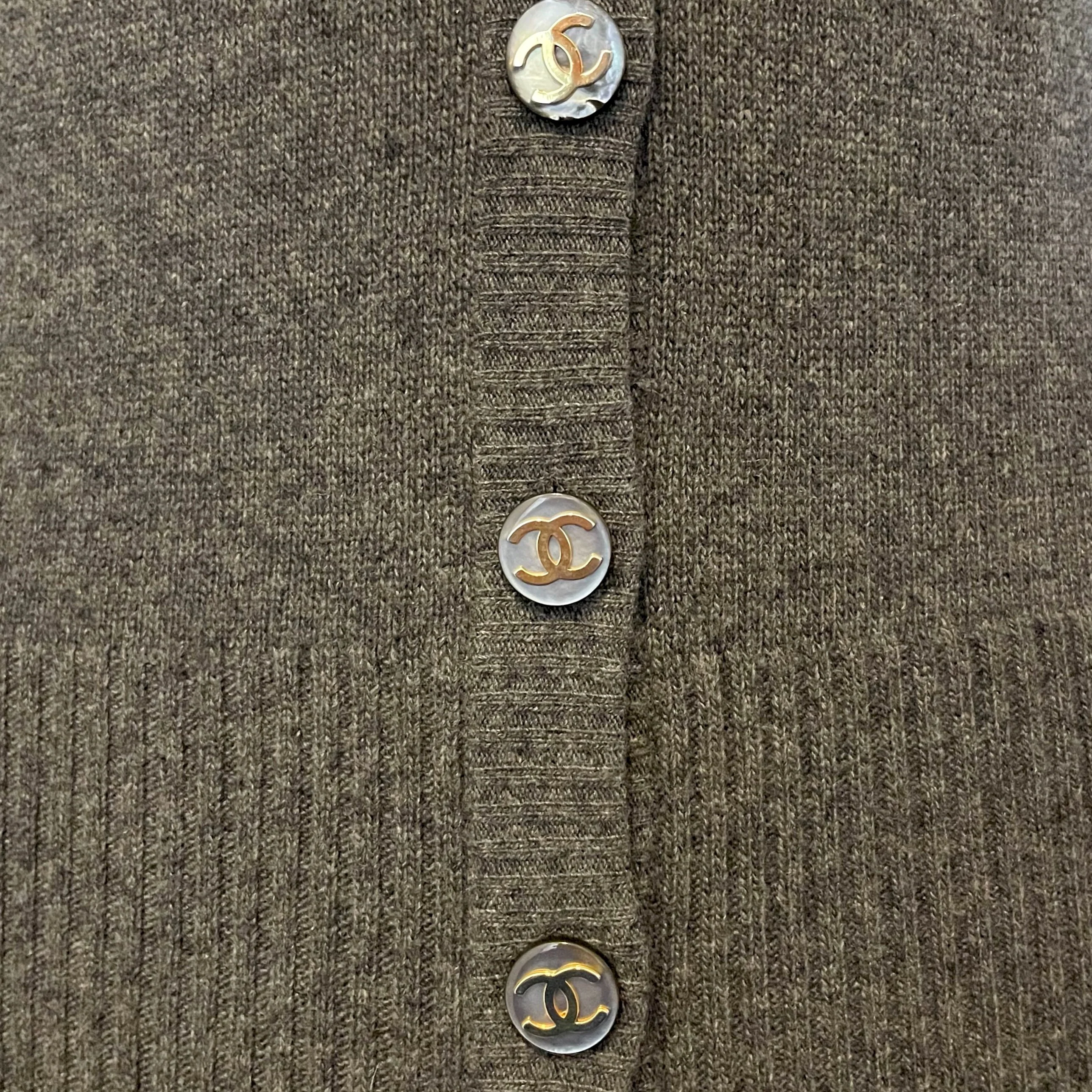 Chanel Cashmere Grey Logo Button Cardigan - Image 3