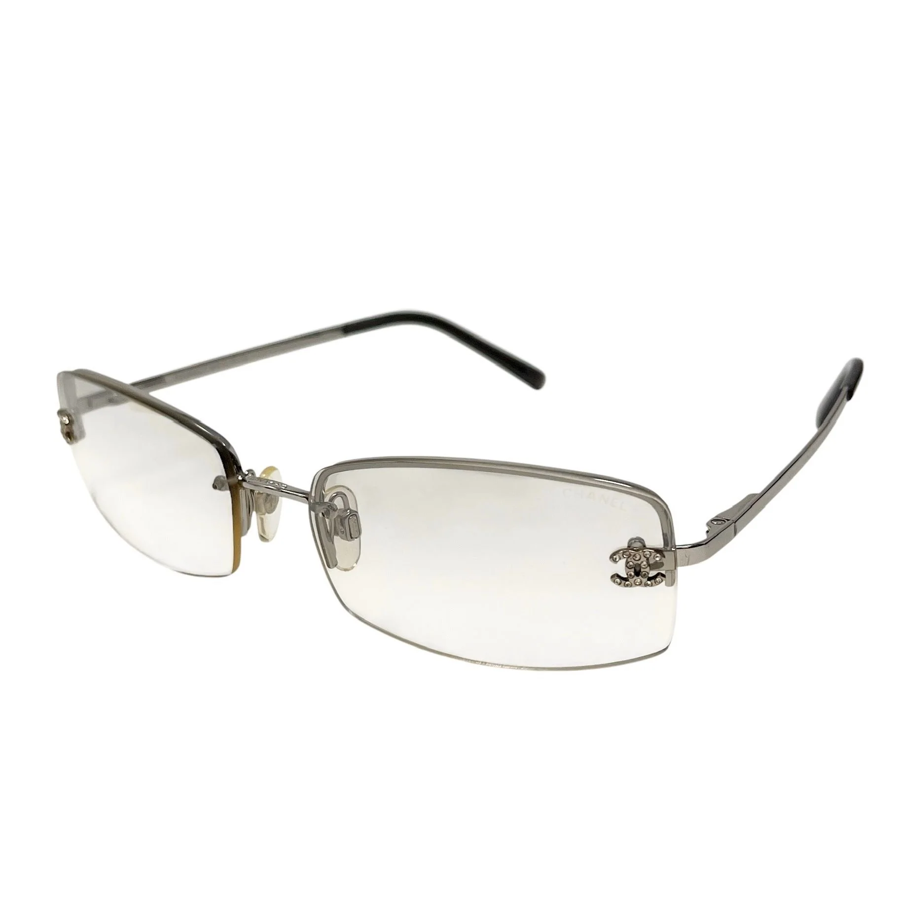 Chanel Clear Mini Rhinestone Rimless Sunglasses