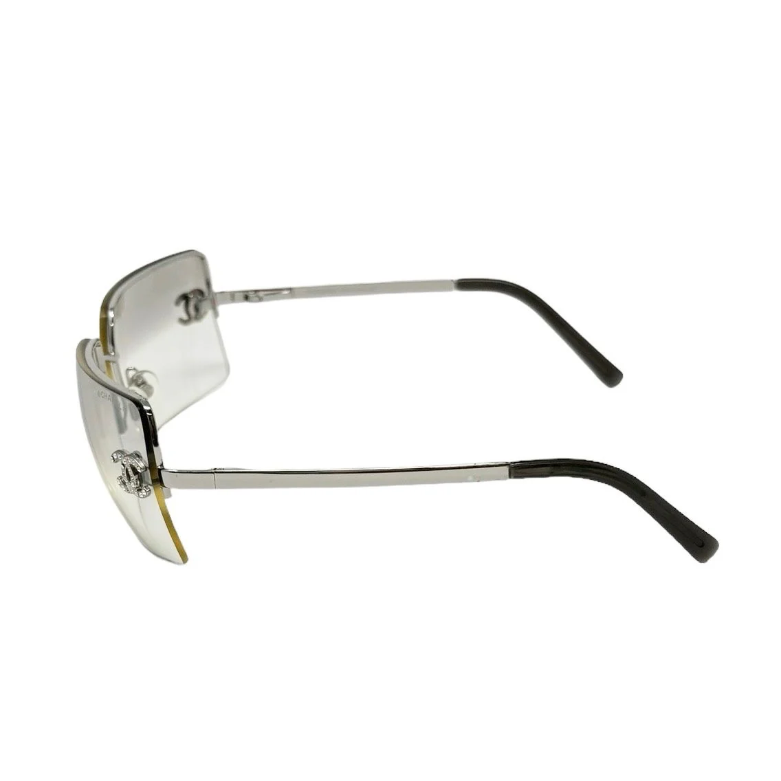 Chanel Clear Rhinestone Logo Rimless Sunglasses - Image 2
