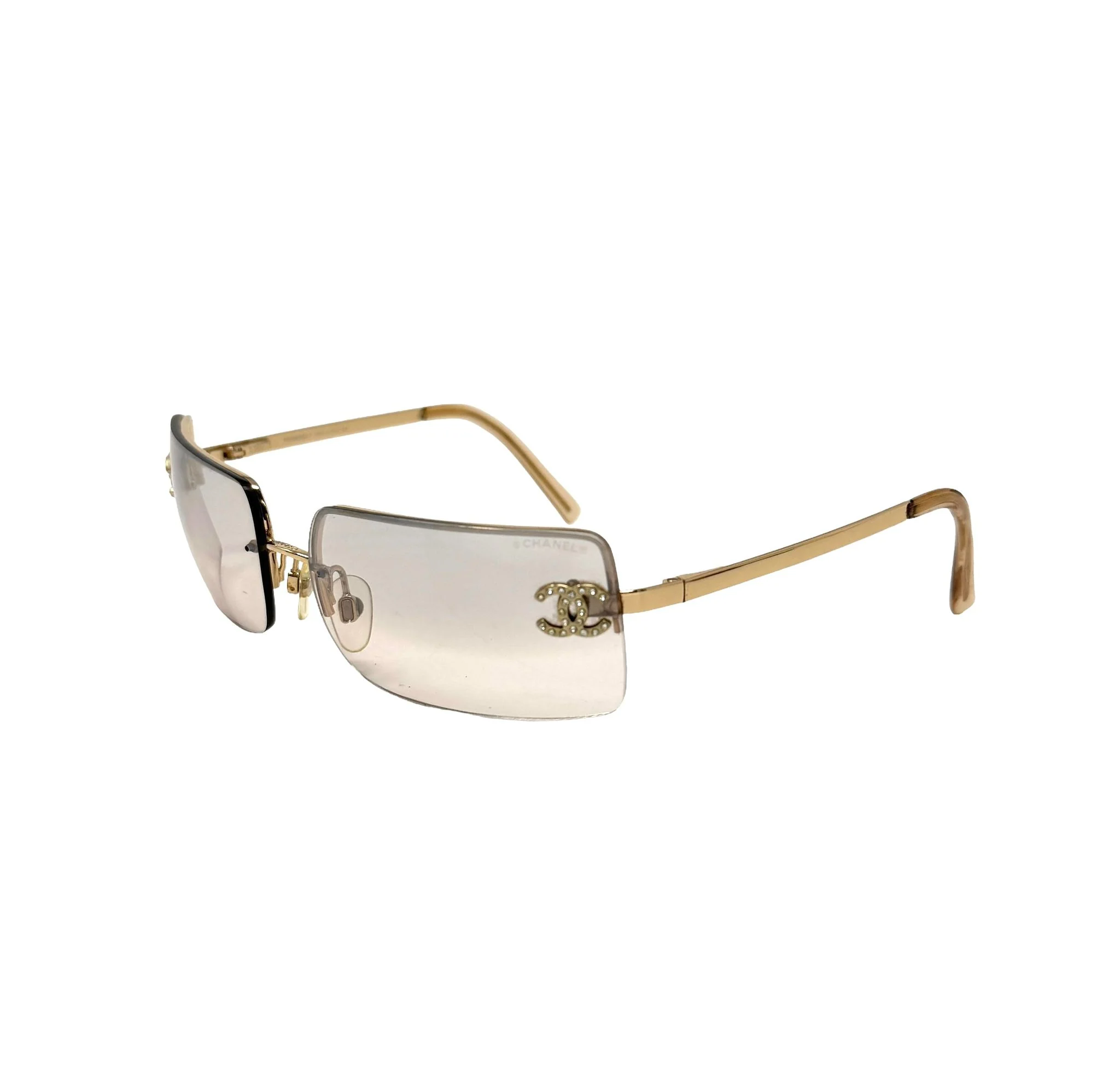 Chanel Clear Rhinestone Logo Rimless Sunglasses