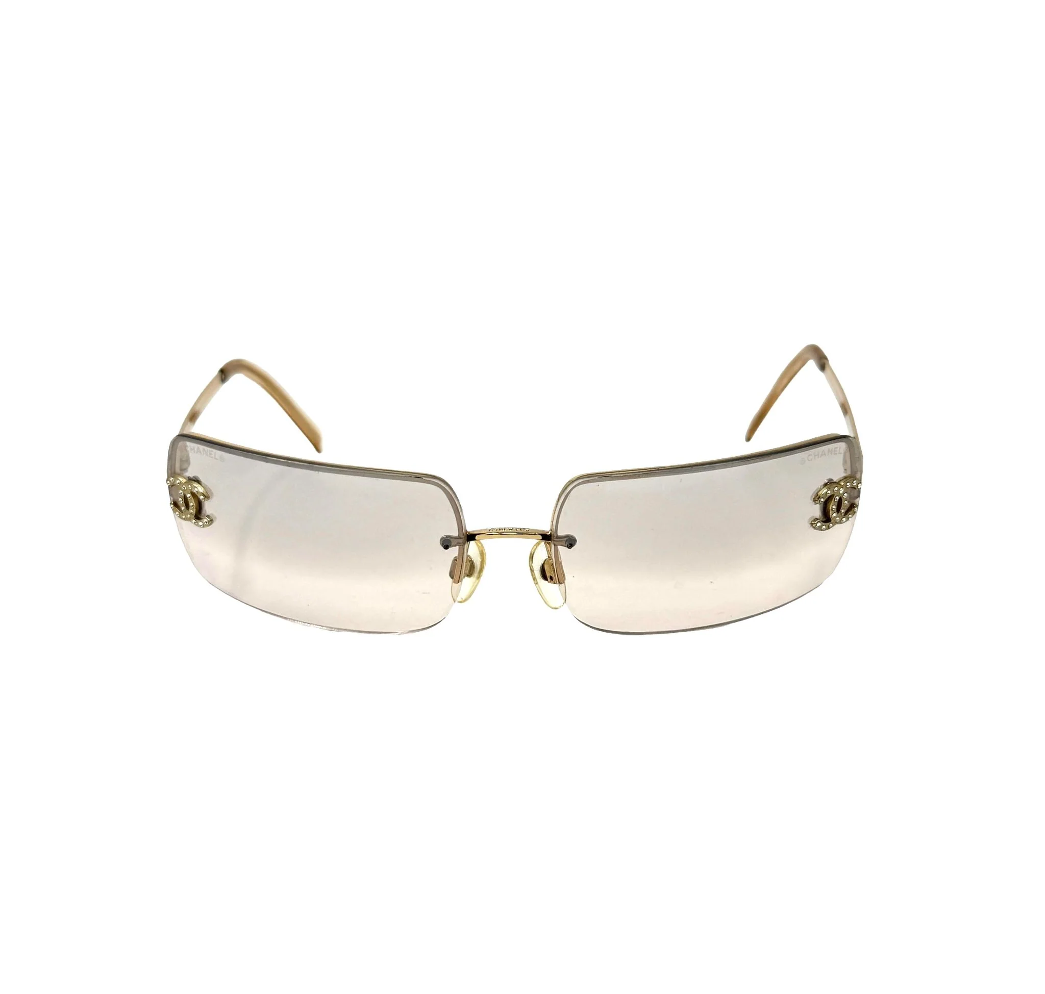 Chanel Clear Rhinestone Logo Rimless Sunglasses - Image 2