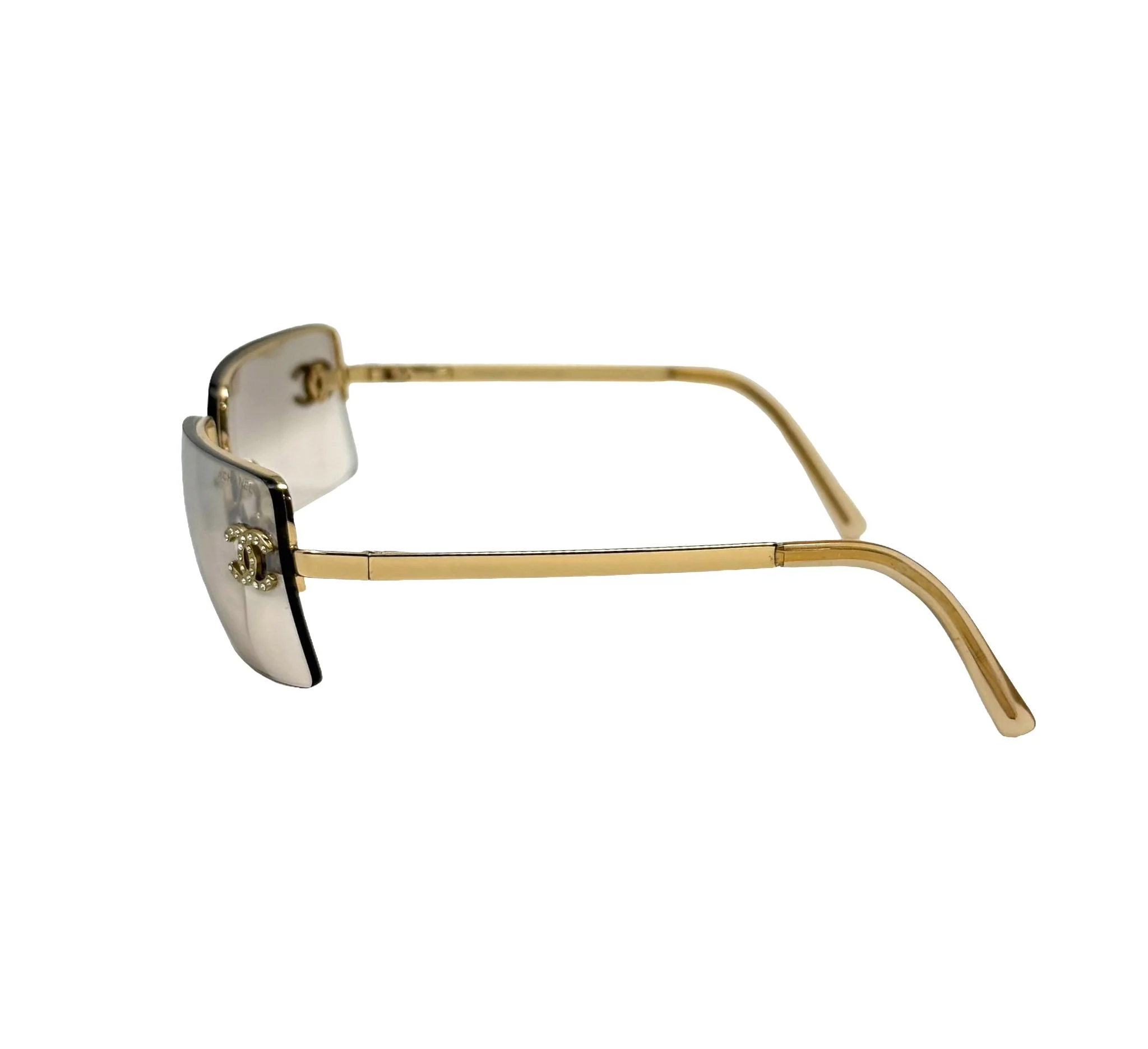 Chanel Clear Rhinestone Logo Rimless Sunglasses - Image 3