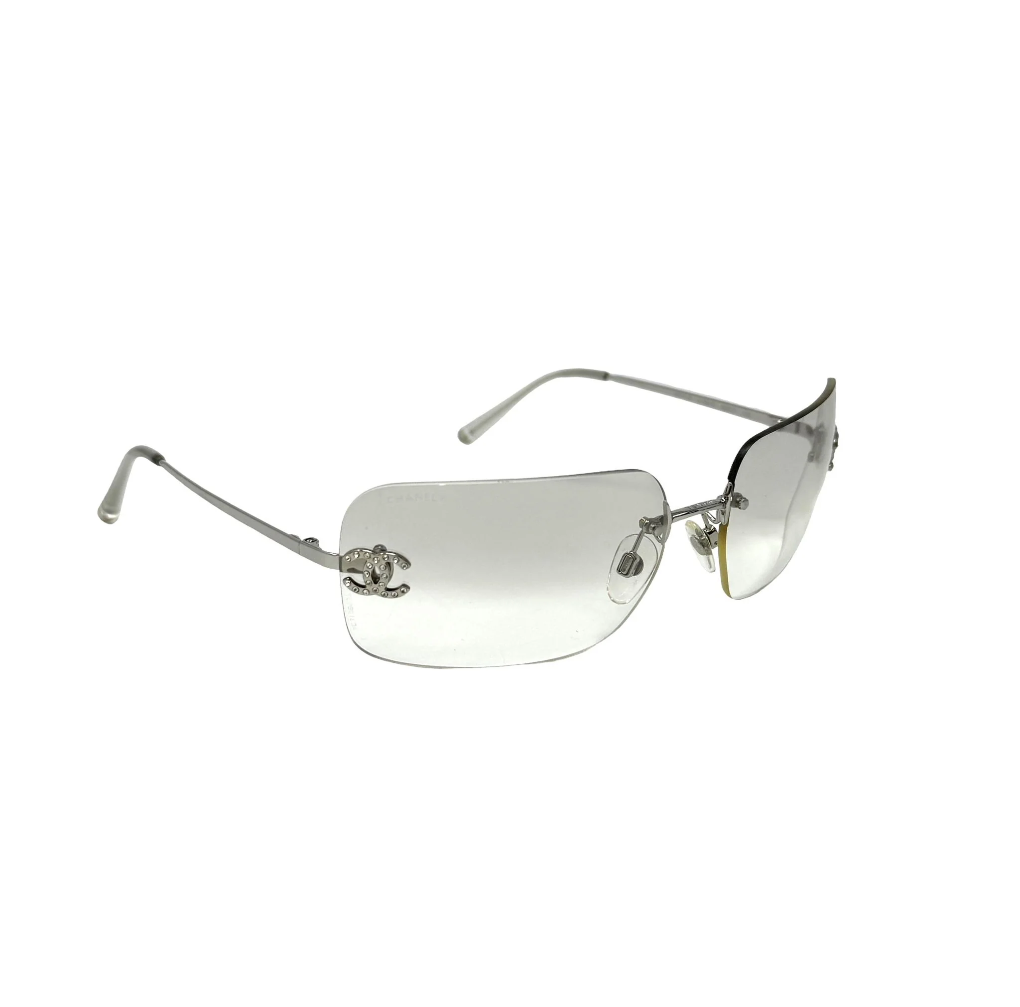 Chanel Clear Rhinestone Logo Sunglasses