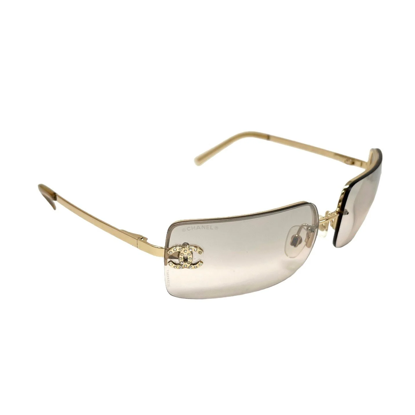 Chanel Clear Rimless Rhinestone Logo Sunglasses