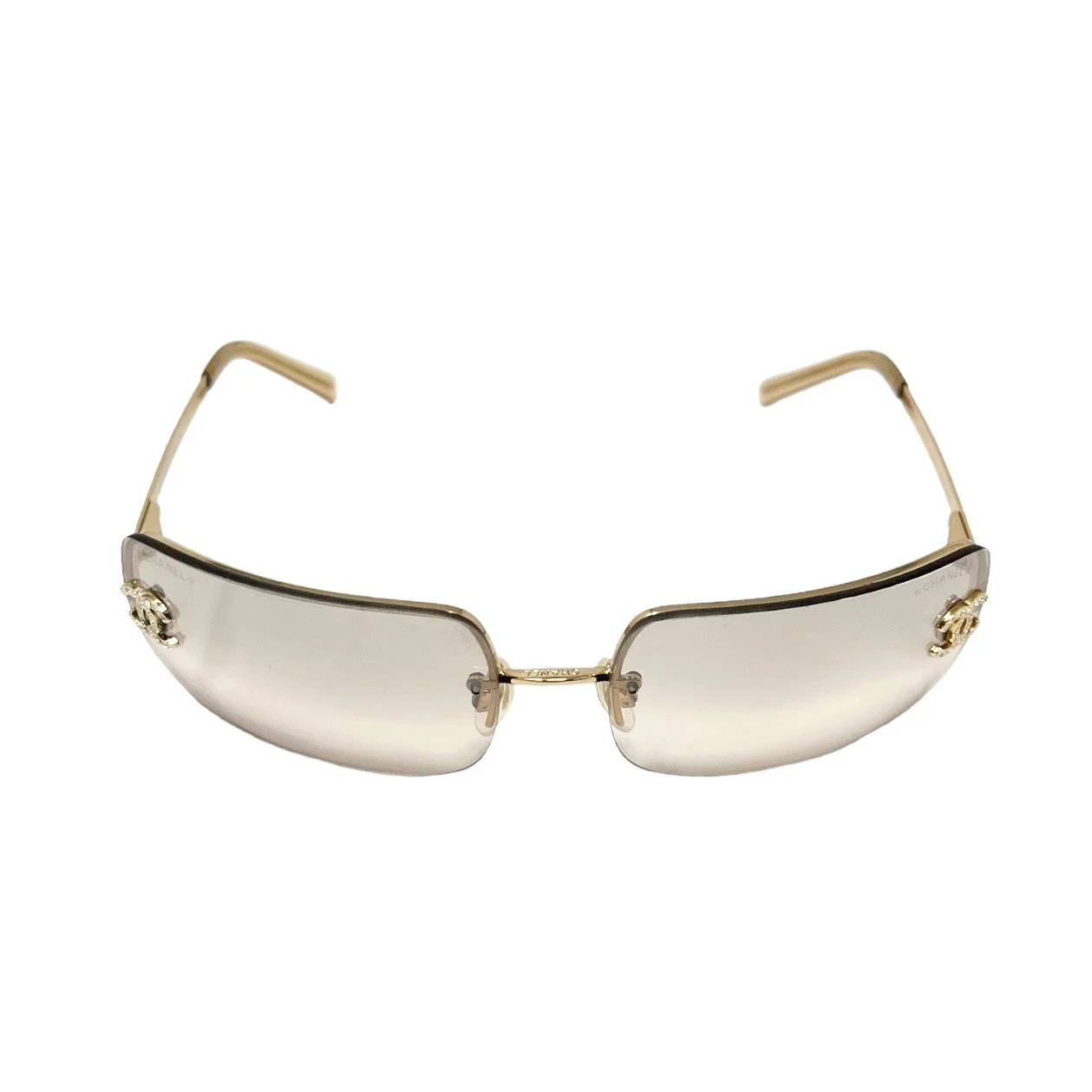 Chanel Clear Rimless Rhinestone Logo Sunglasses - Image 2