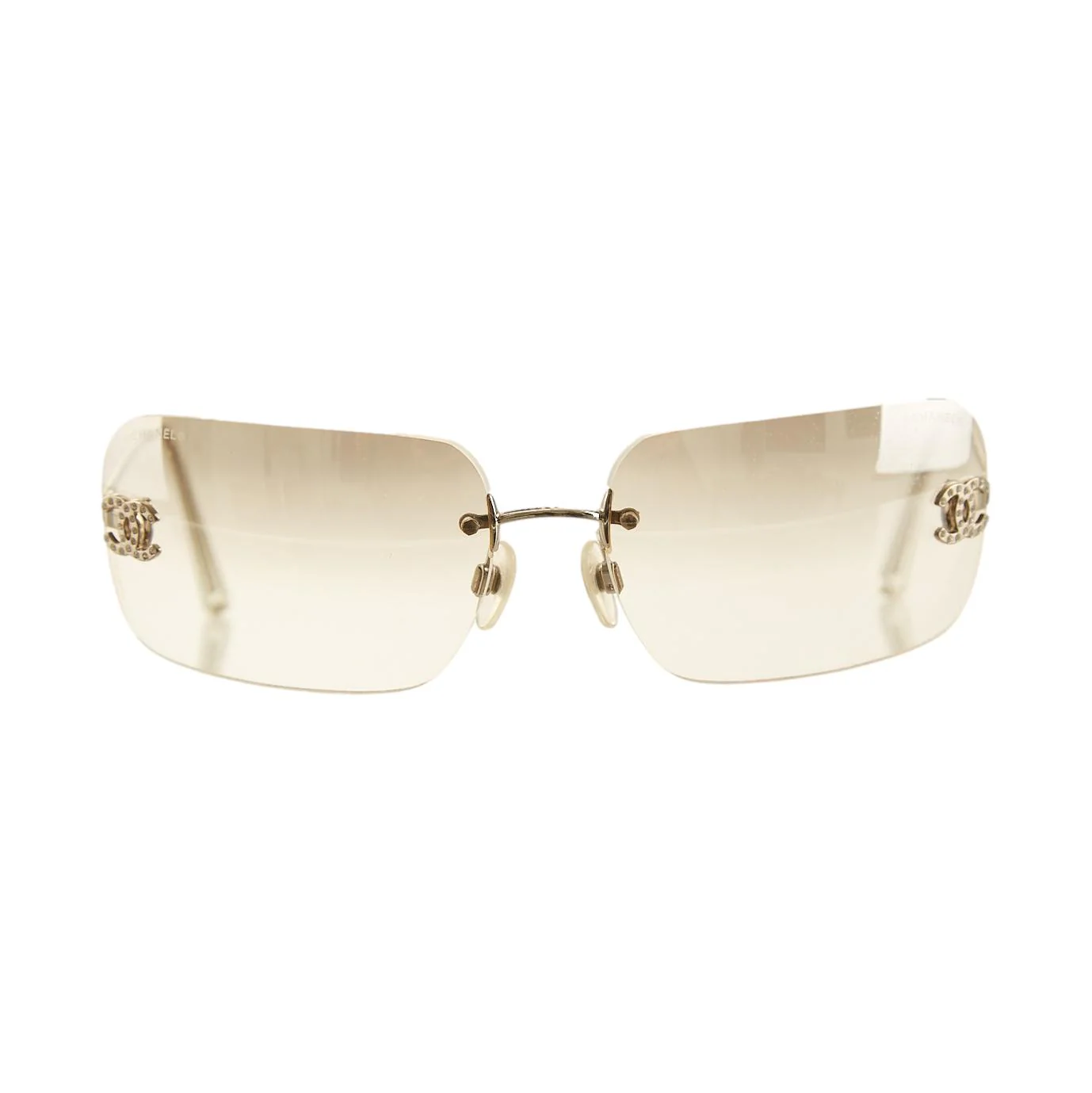 Chanel Clear Rimless Rhinestone Logo Sunglasses - Image 2