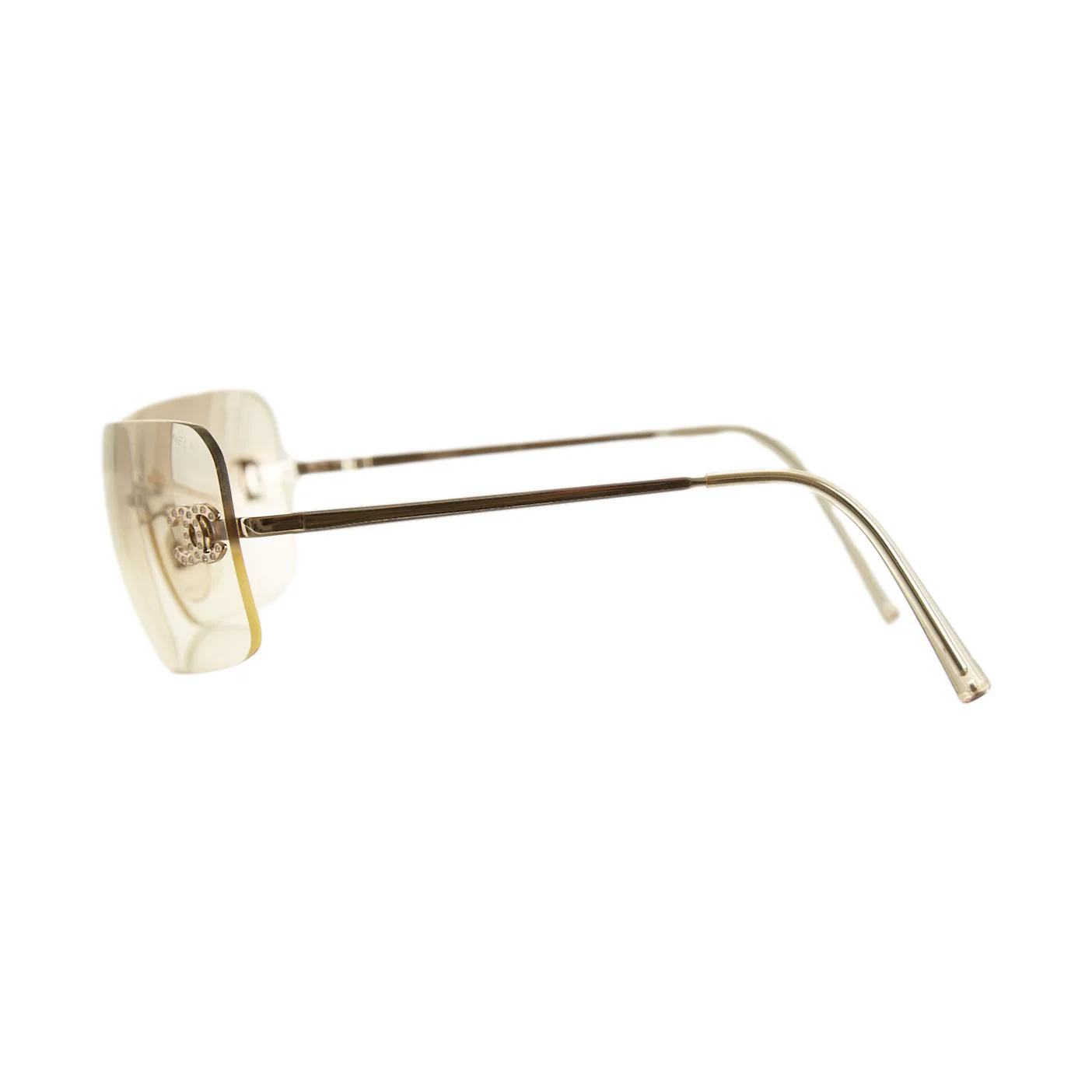 Chanel Clear Rimless Rhinestone Logo Sunglasses - Image 3