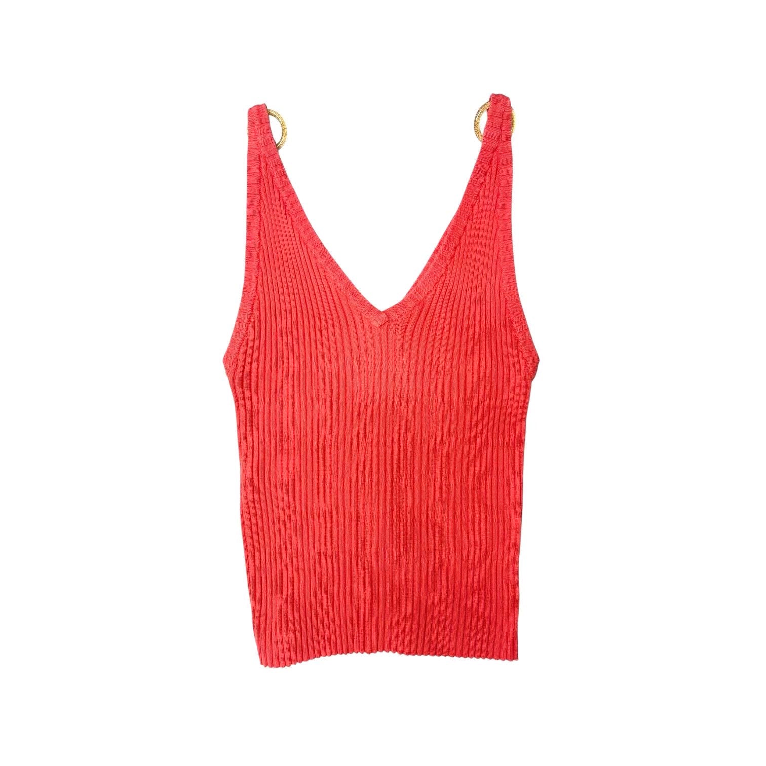 Chanel Coral Ribbed Logo Tank - Image 2