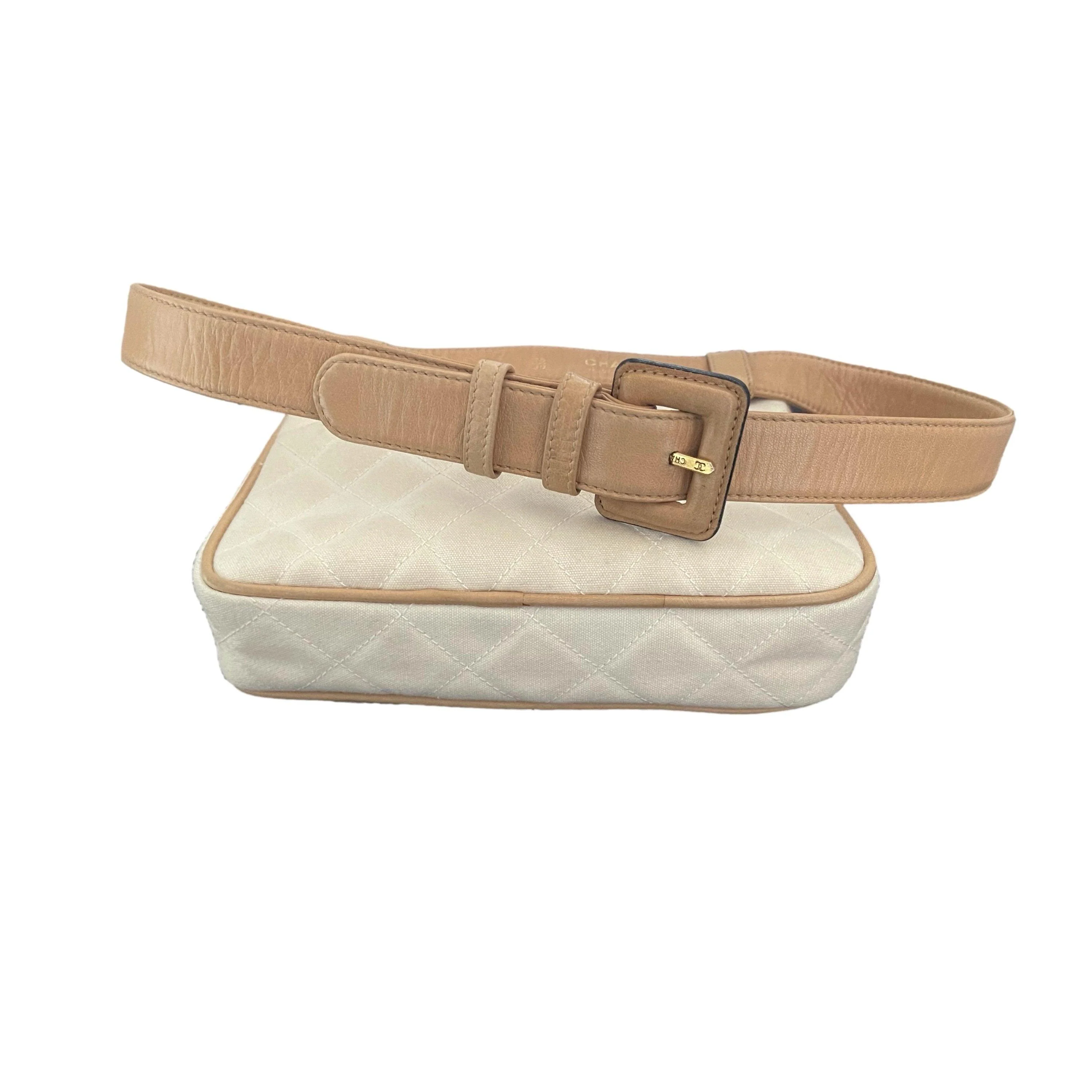 Chanel Cream and Beige Quilted Belt Bag - Image 2