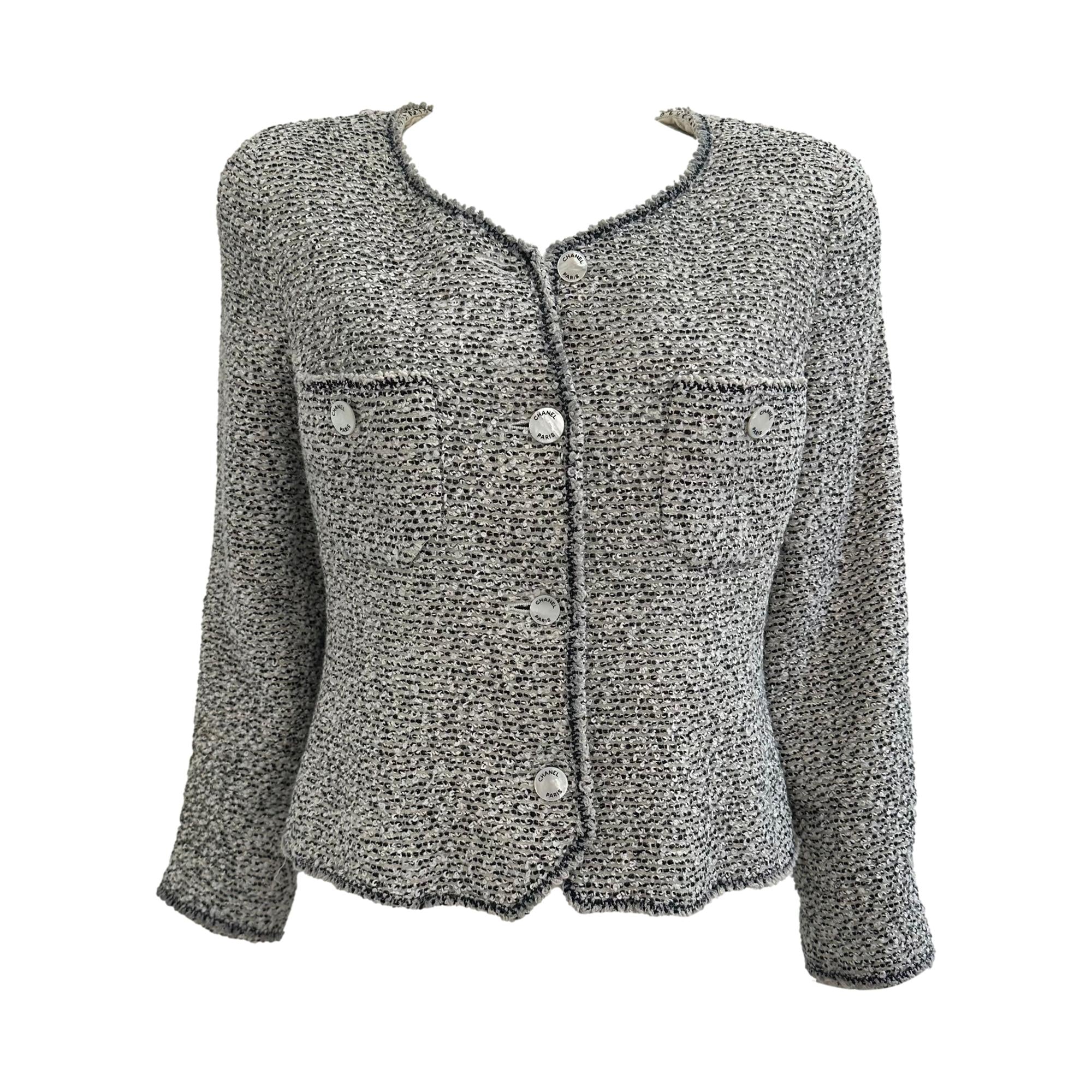 Chanel Cream + Black Tweed Cropped Blazer