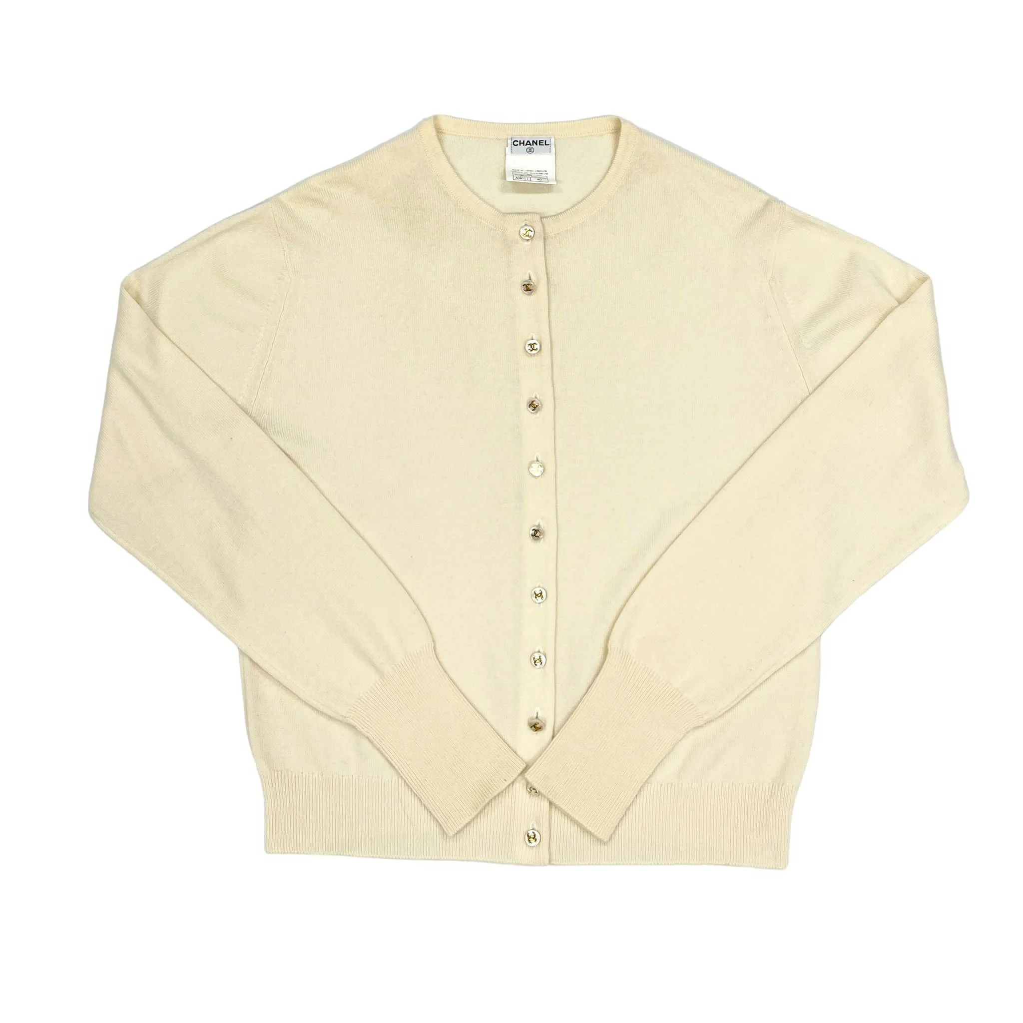 Chanel Cream Cashmere Logo Button Cardigan - Image 2