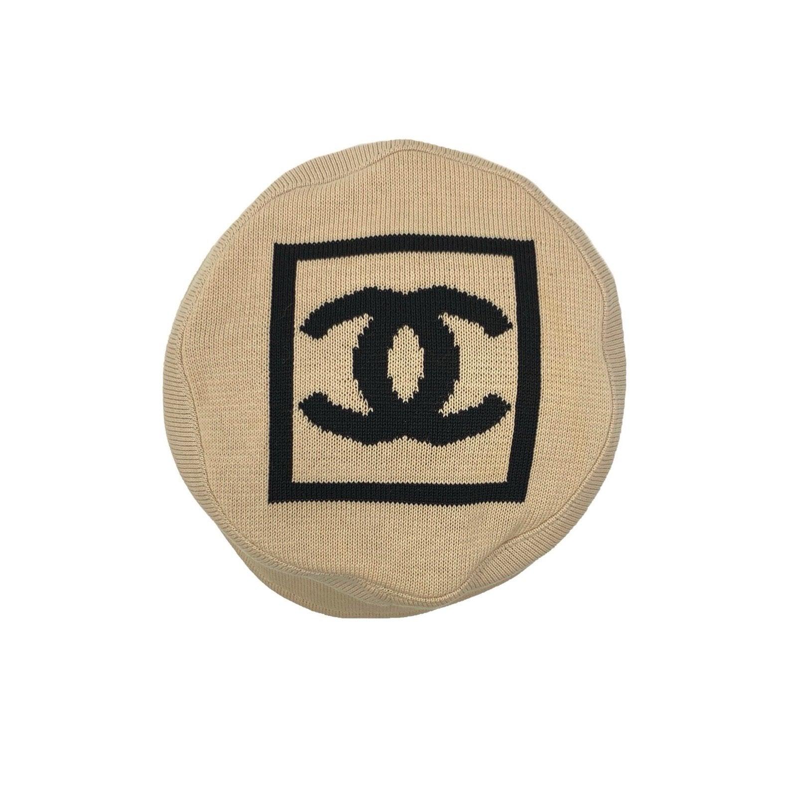 Chanel Cream Knit Logo Bucket Hat