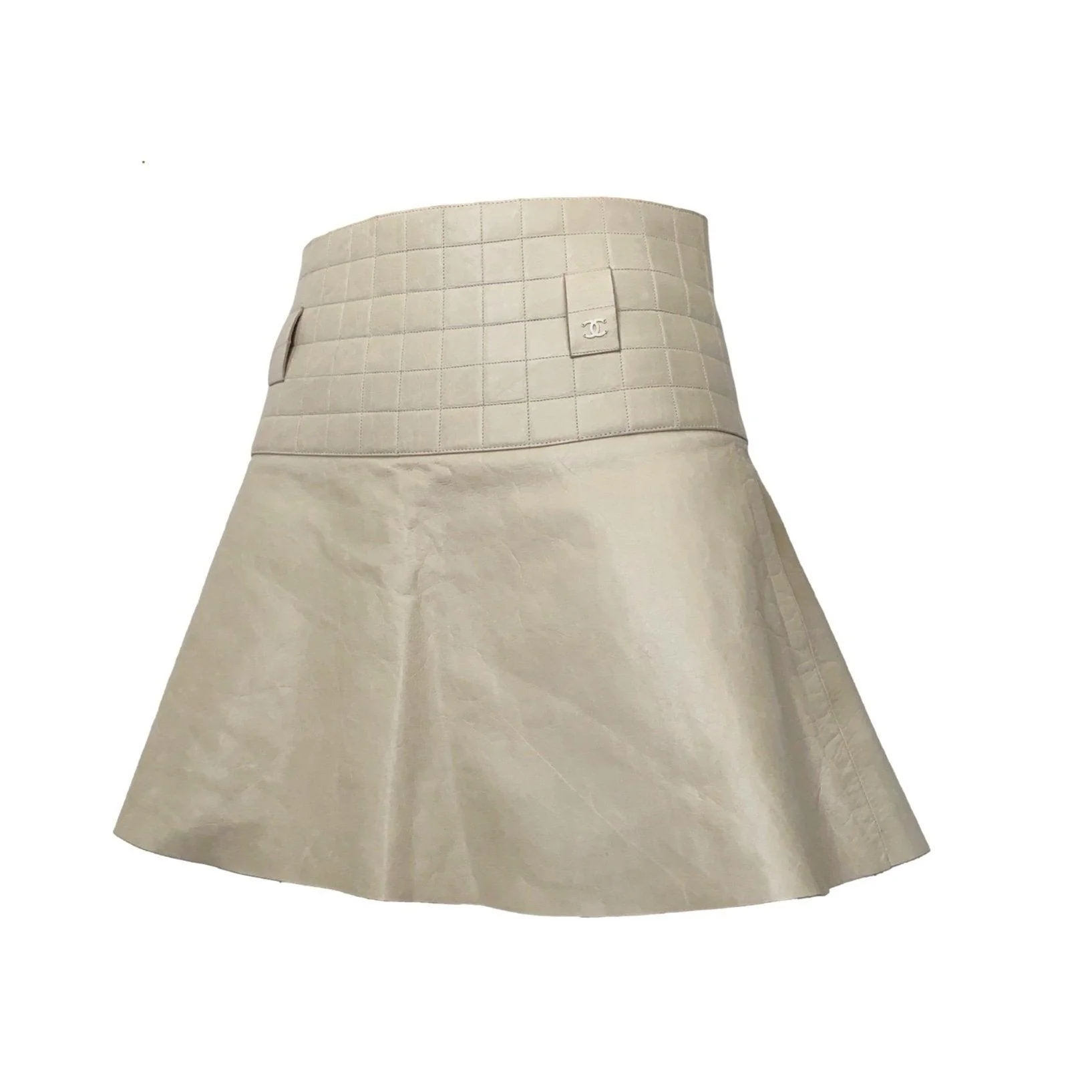 Chanel Cream Leather Logo Skirt