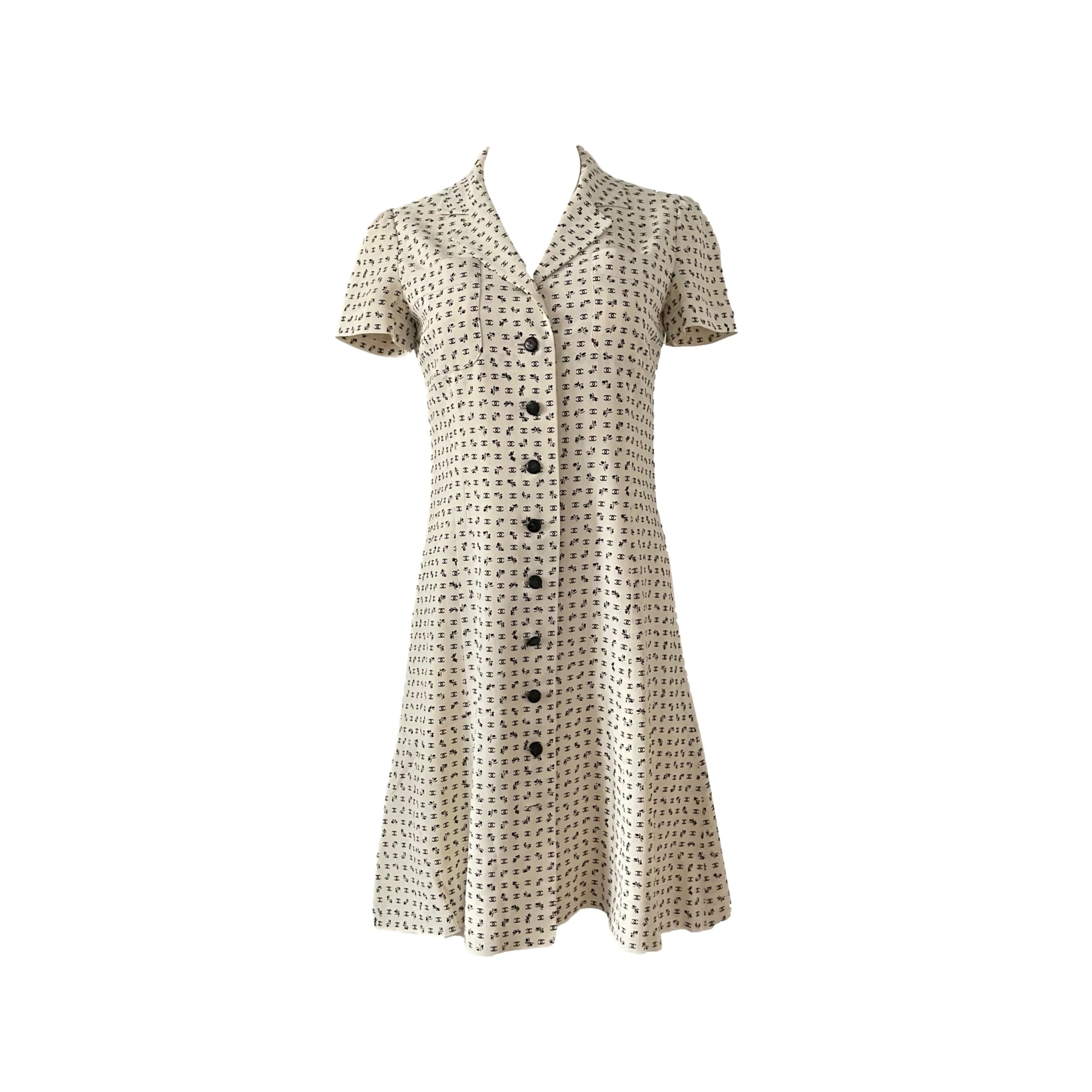 Chanel Cream Logo Button Down Dress