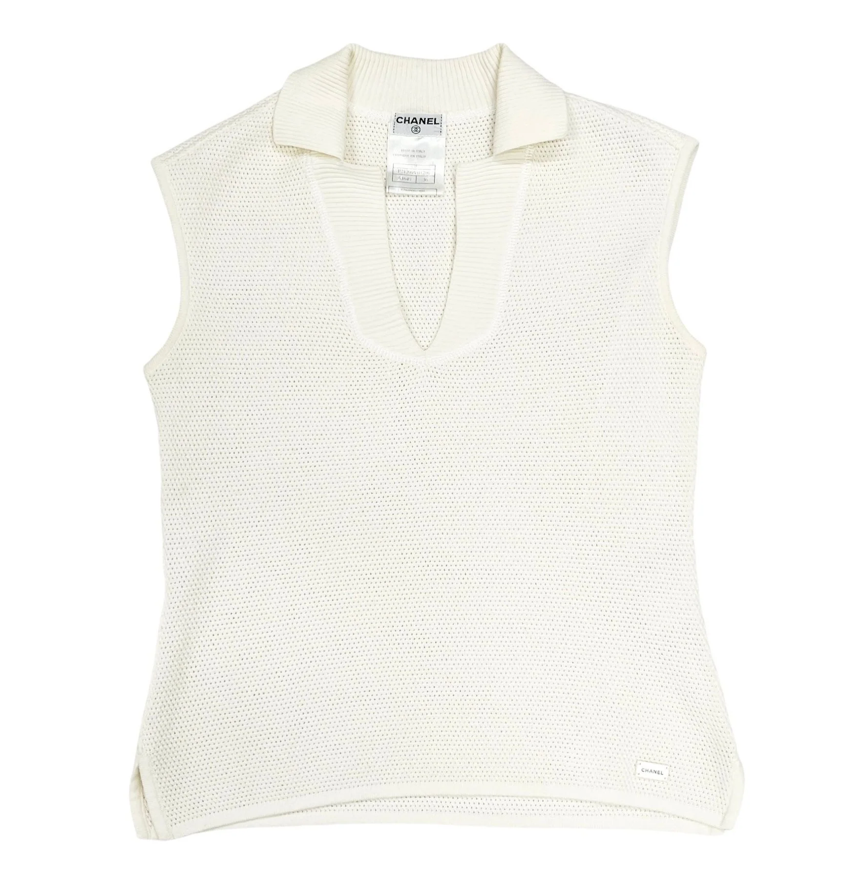 Chanel Cream Logo Cropped Polo Tank