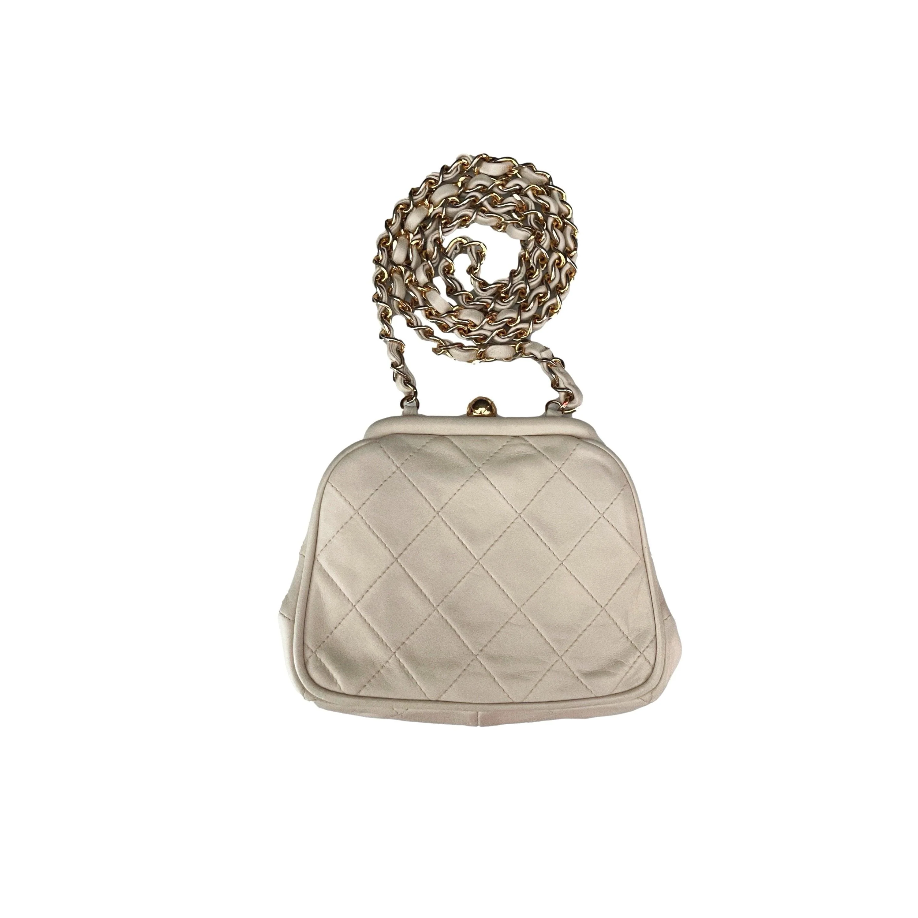 Chanel Cream Logo Kisslock Chain Bag - Image 2