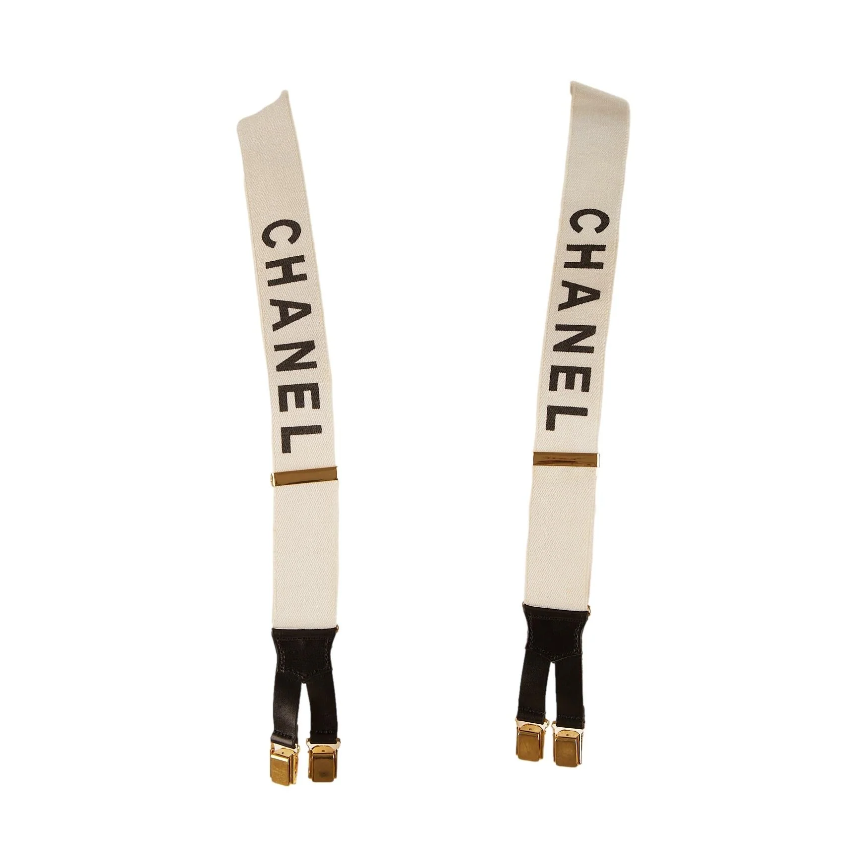 Chanel Cream Logo Suspenders - Image 2