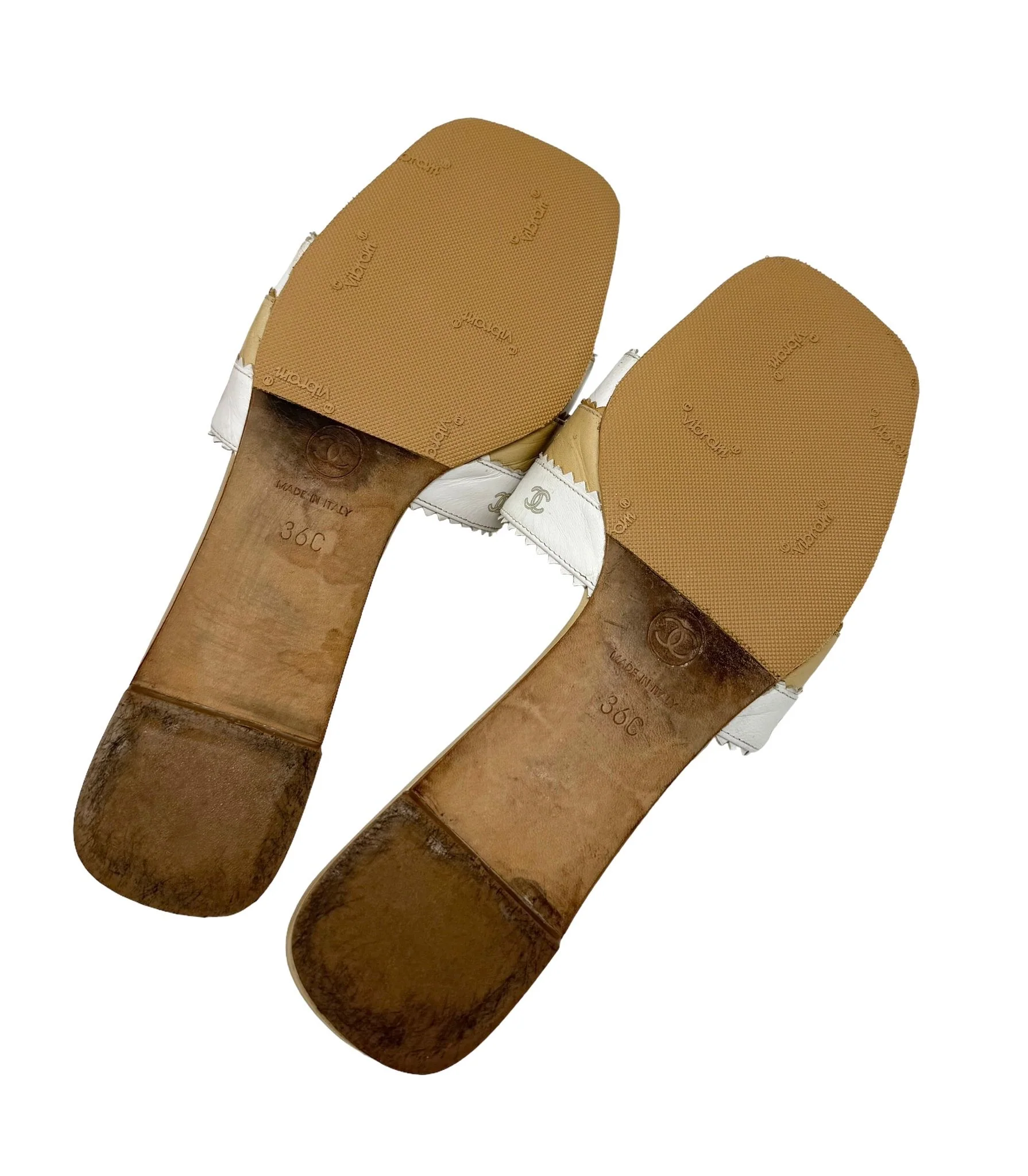Chanel Cream + Tan Leather Logo Sandals - Image 4