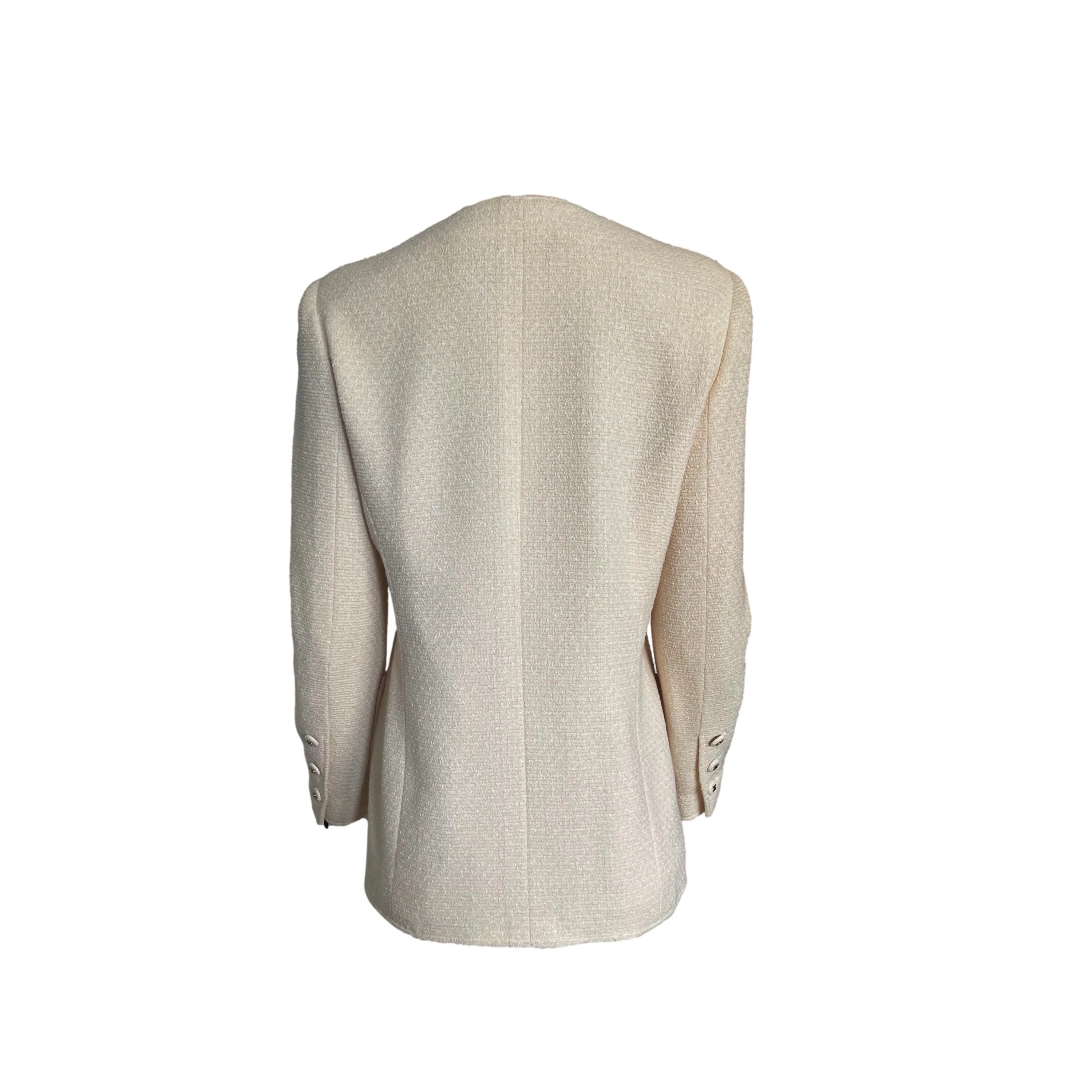 Chanel Cream Tweed Logo Button Blazer - Image 2