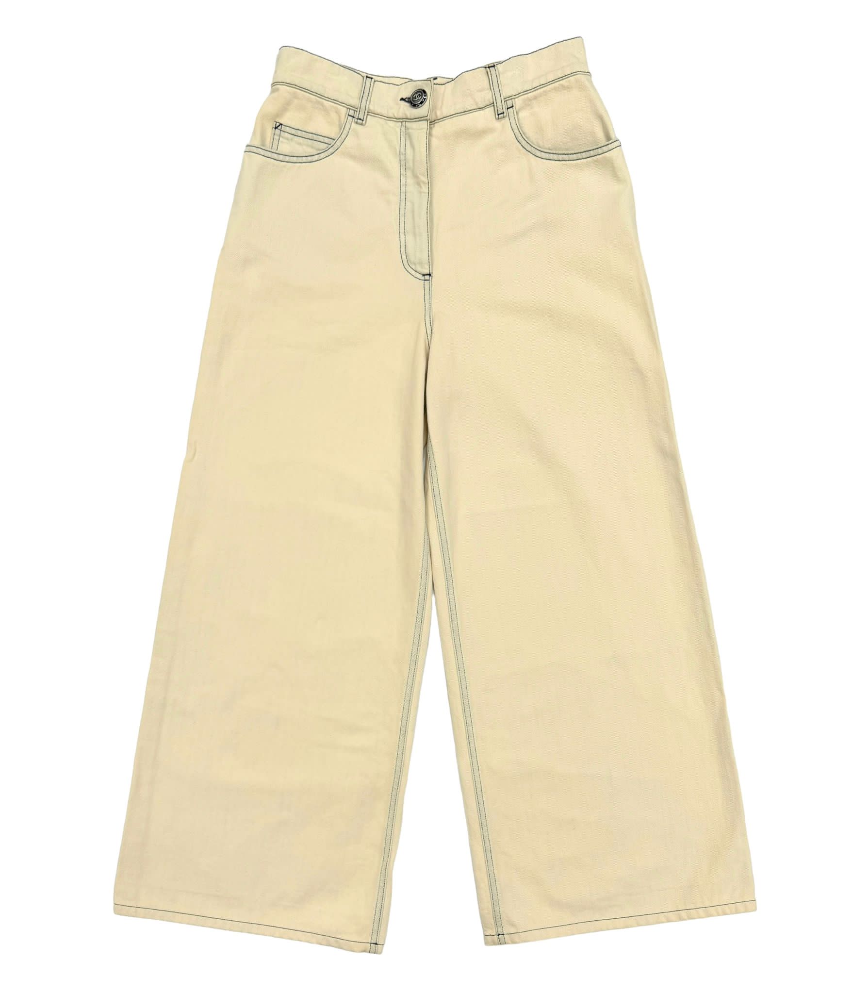 Chanel Cream Wide Leg Logo Jeans - Image 2