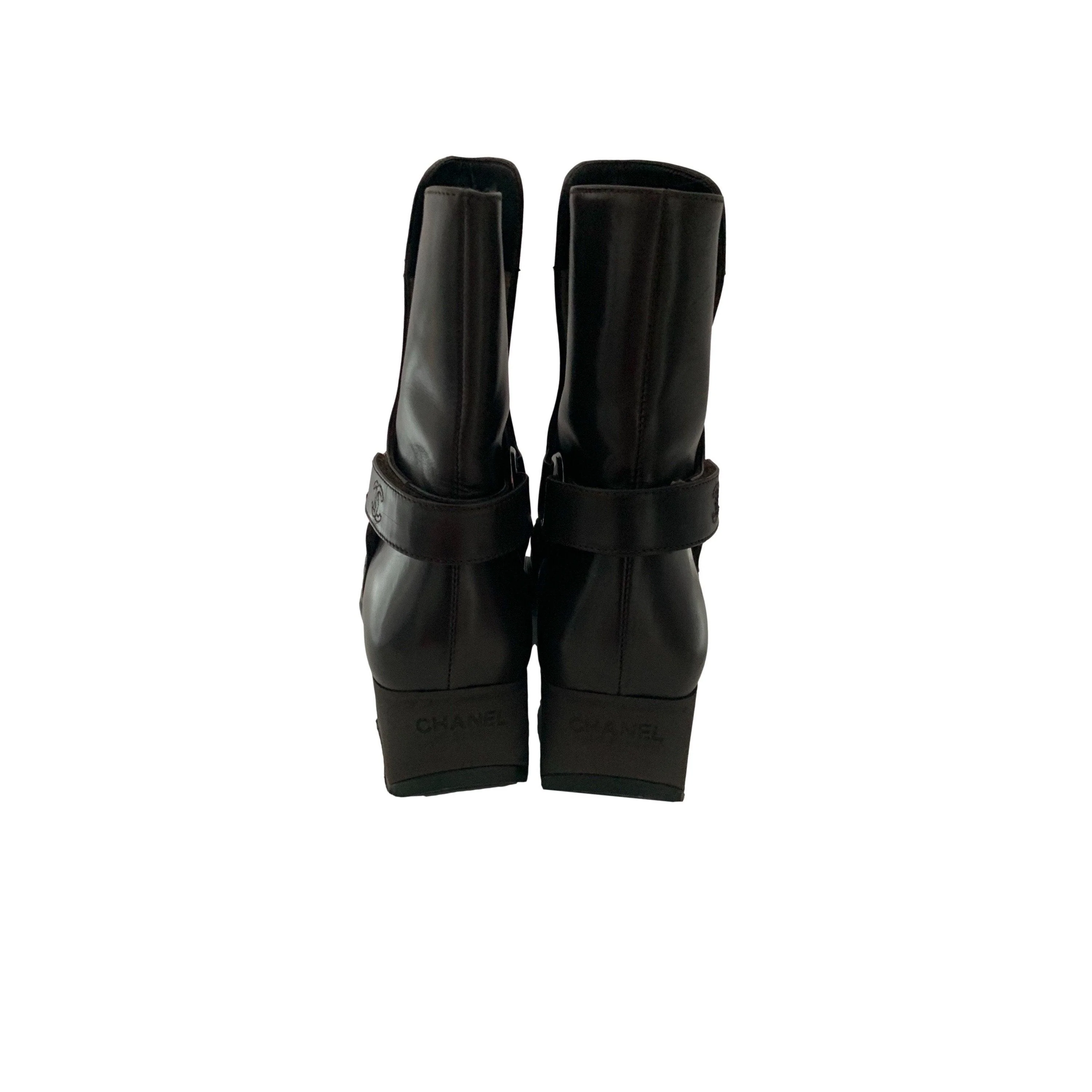 Chanel Dark Brown Leather Ankle Boots - Image 3