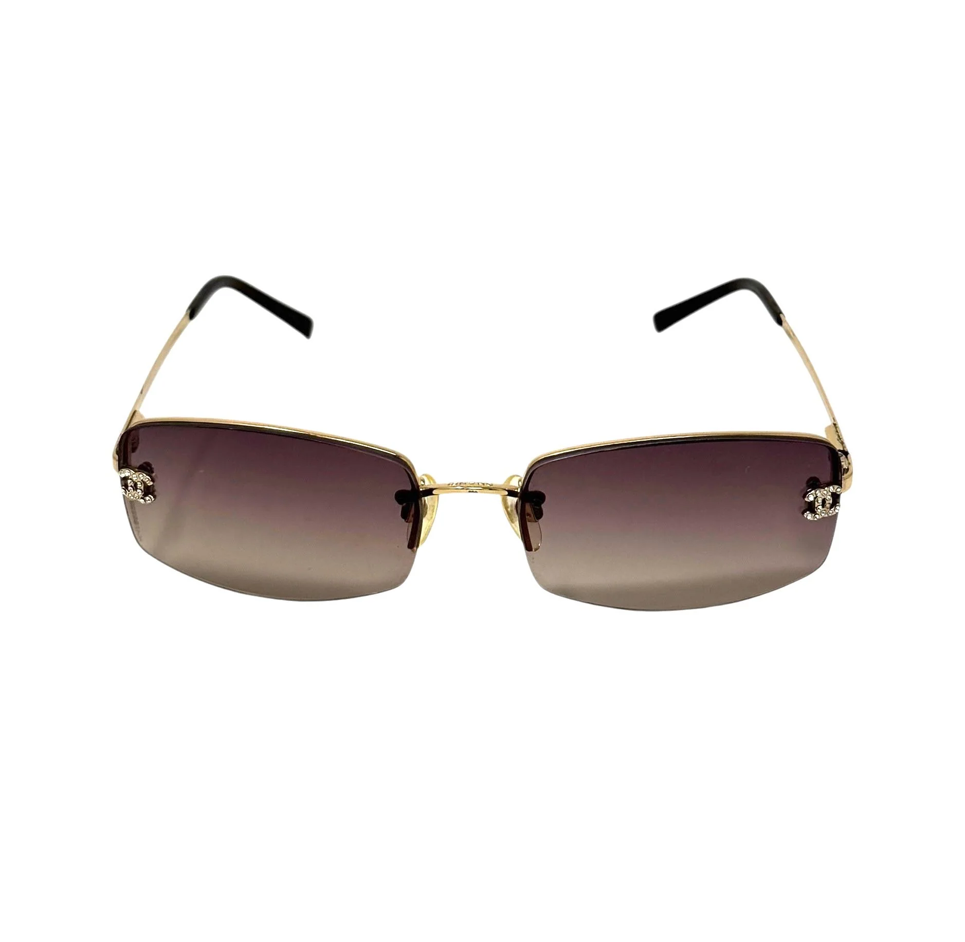 Chanel Deep Purple Mini Rhinestone Rimless Sunglasses - Image 3