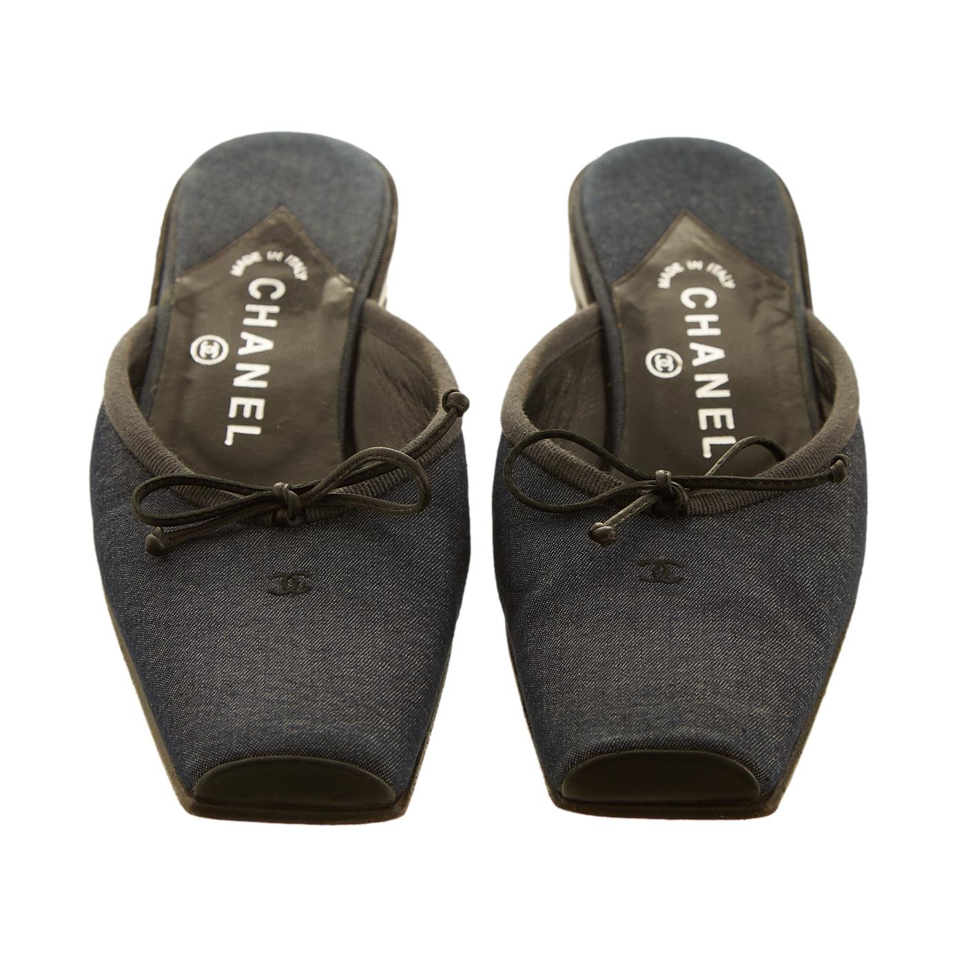 Chanel Denim Bow Kitten Heels